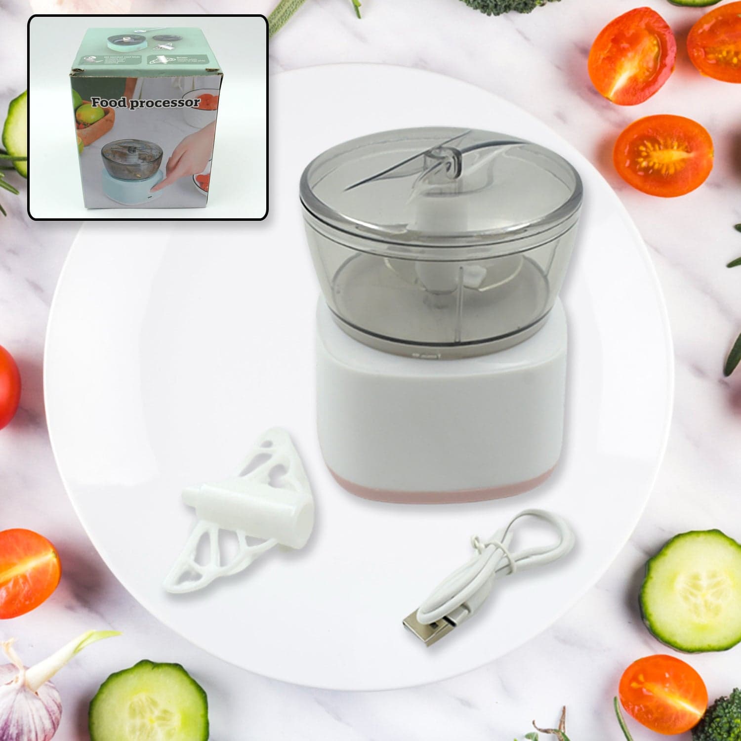 Portable Mini Food Processor Chopper Electric Veggie Chopper 3 Blades With Charching Cable Type C thumbnail 1