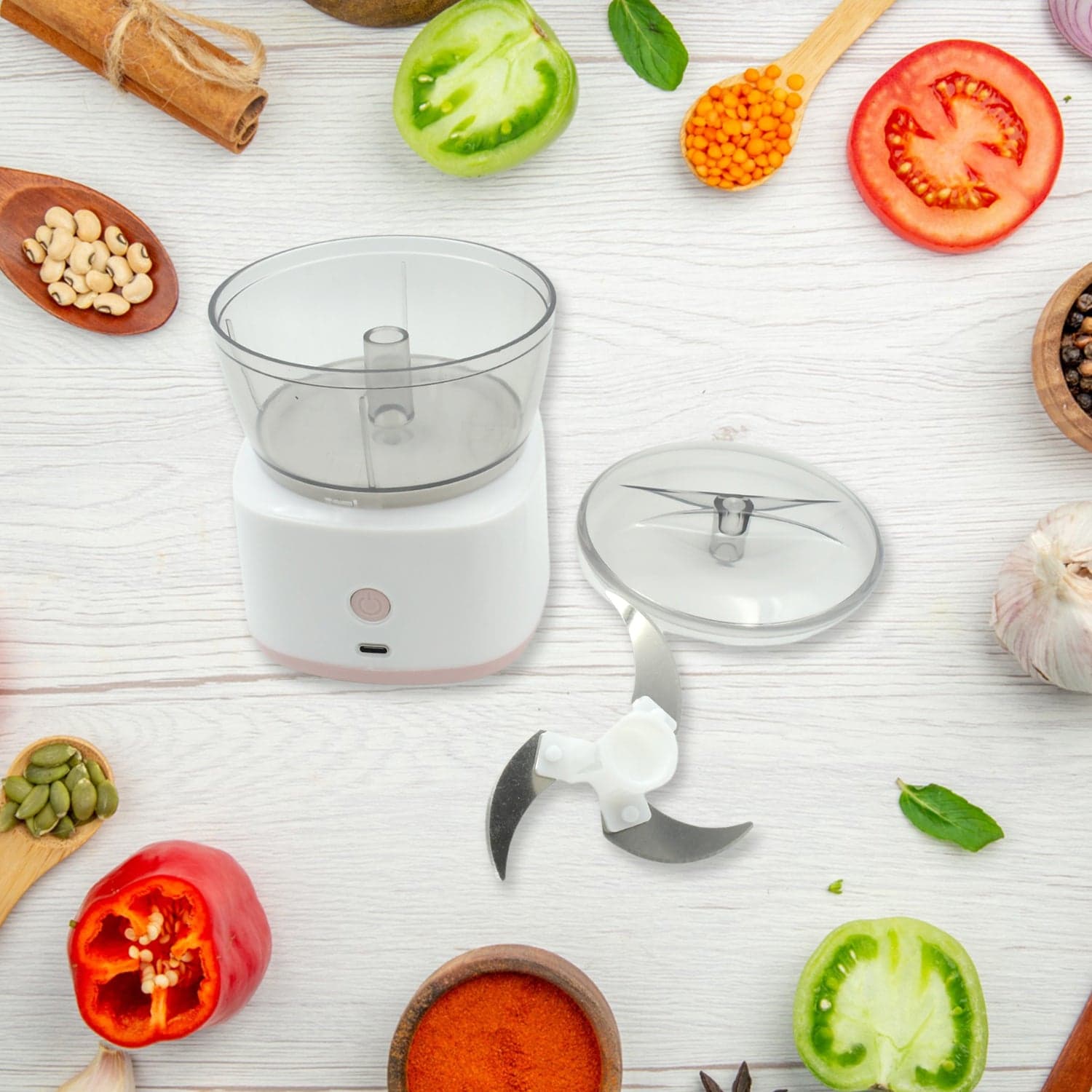 Portable Mini Food Processor Chopper Electric Veggie Chopper 3 Blades With Charching Cable Type C thumbnail 5