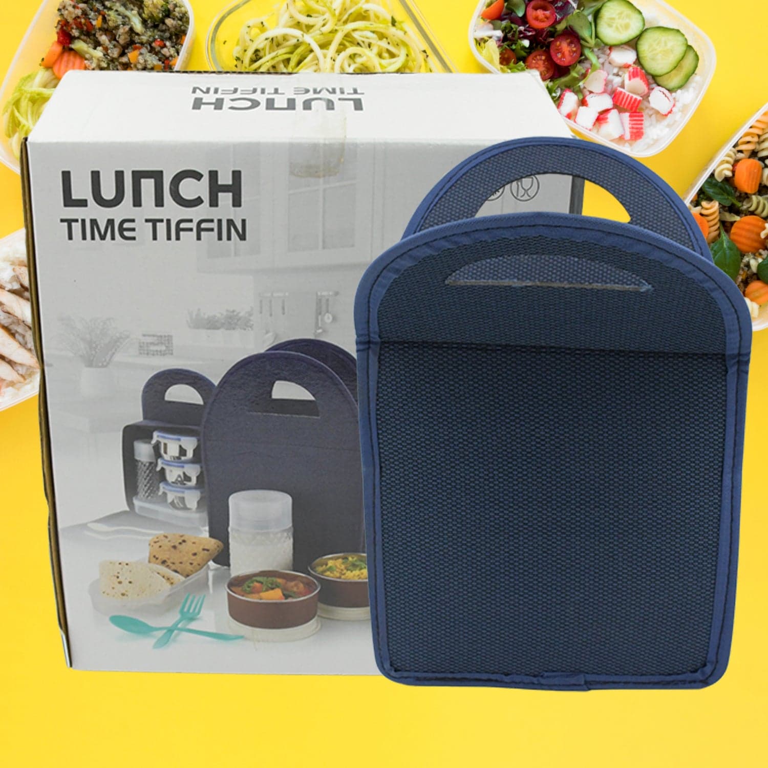 6In1 Tiffin Box-Lunch Box | 3 Stainless Steel Containers | Plastic Lid Box | Spoon & Fork /Plastic Bottle | Insulated Fabric Bag | Leak Proof | Microwave Safe For Office thumbnail 1