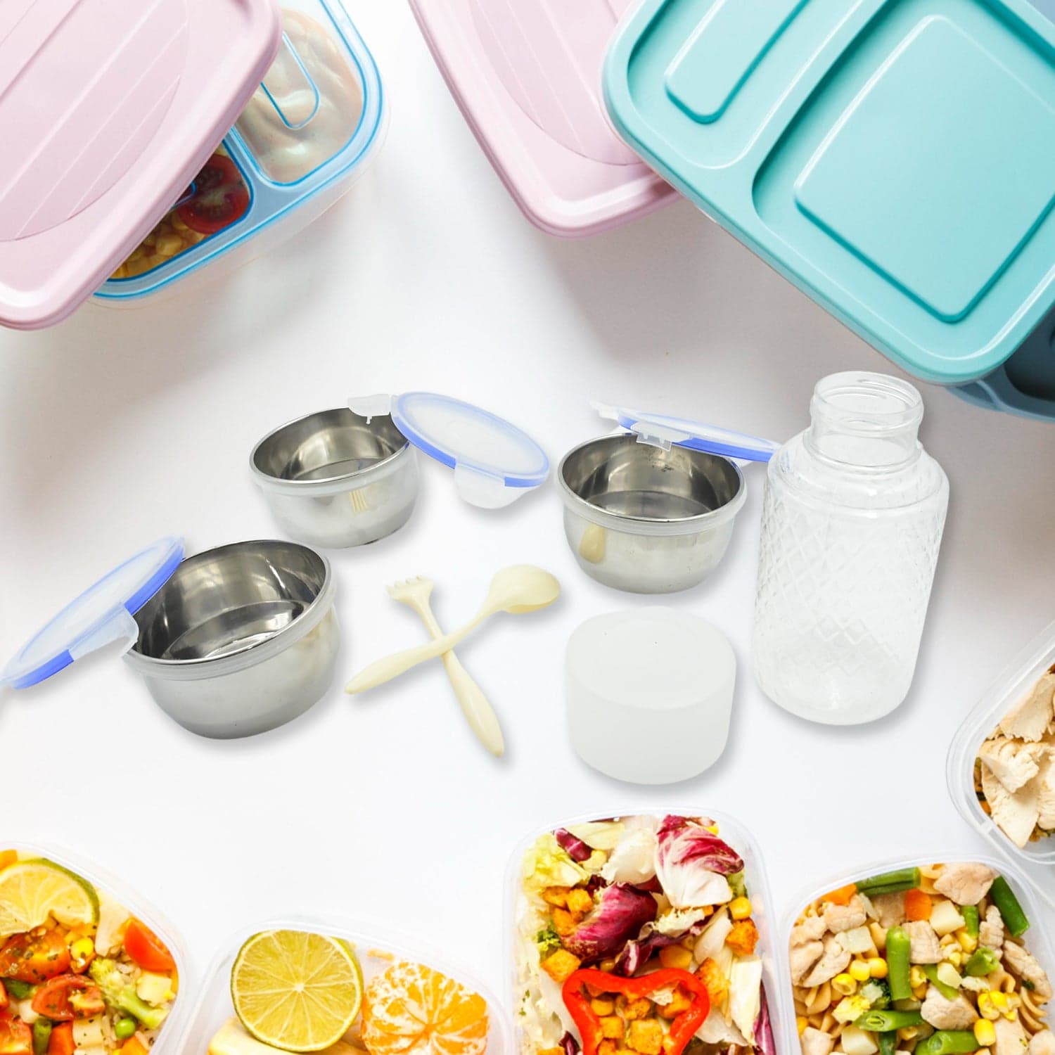 6In1 Tiffin Box-Lunch Box | 3 Stainless Steel Containers | Plastic Lid Box | Spoon & Fork /Plastic Bottle | Insulated Fabric Bag | Leak Proof | Microwave Safe For Office thumbnail 3