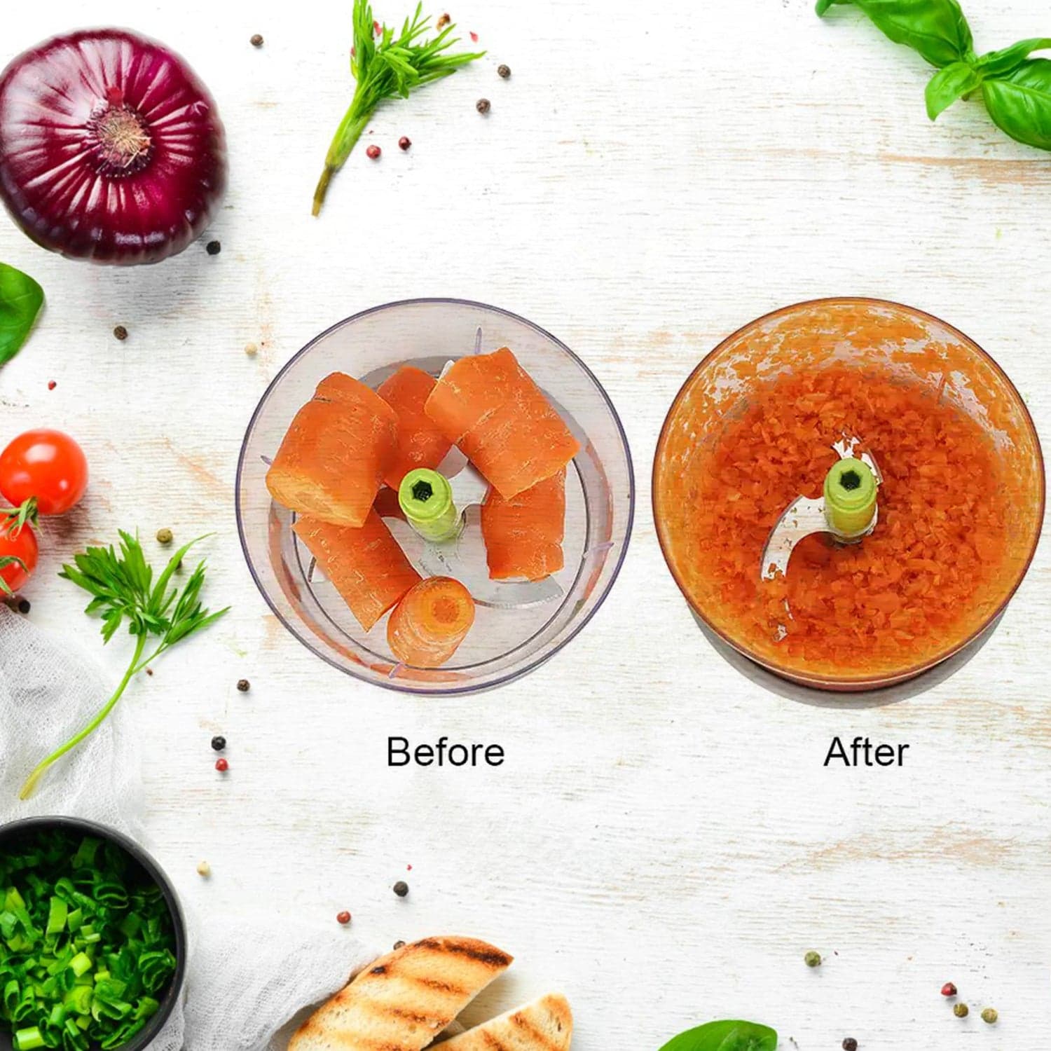 Manual Food Chopper (650ml): 3 Stainless Steel Blades, Locking System, Anti-Slip Base thumbnail 3