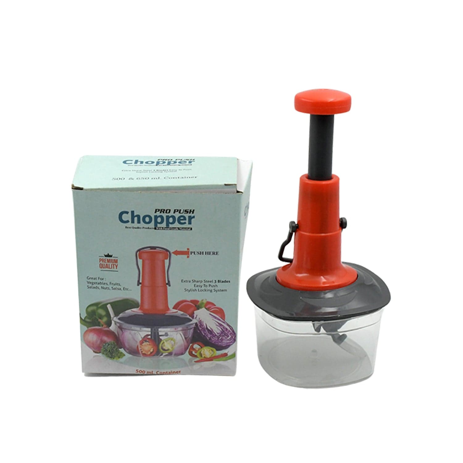 Manual Food Chopper (650ml): 3 Stainless Steel Blades, Locking System, Anti-Slip Base thumbnail 4