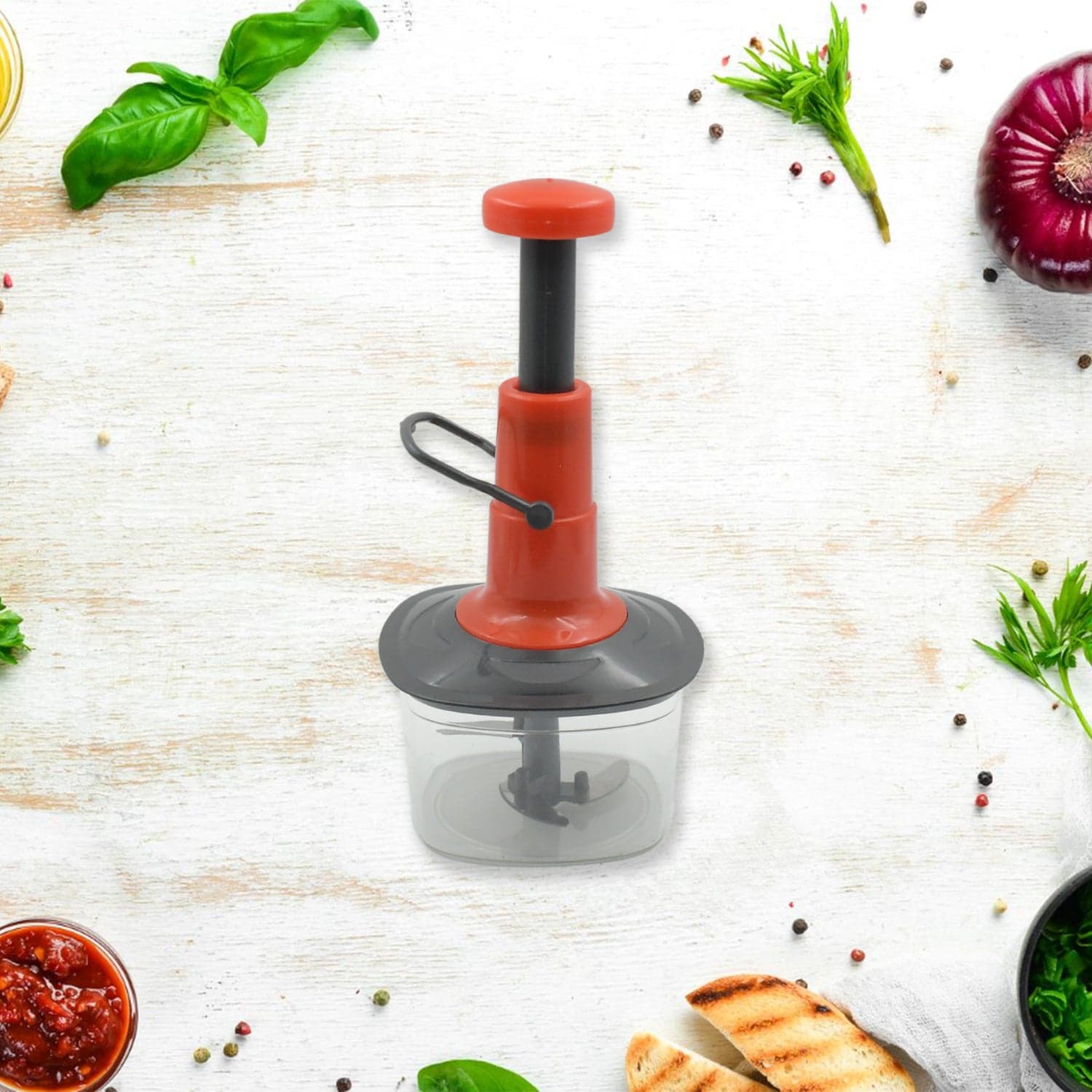 Manual Food Chopper (650ml): 3 Stainless Steel Blades, Locking System, Anti-Slip Base thumbnail 6