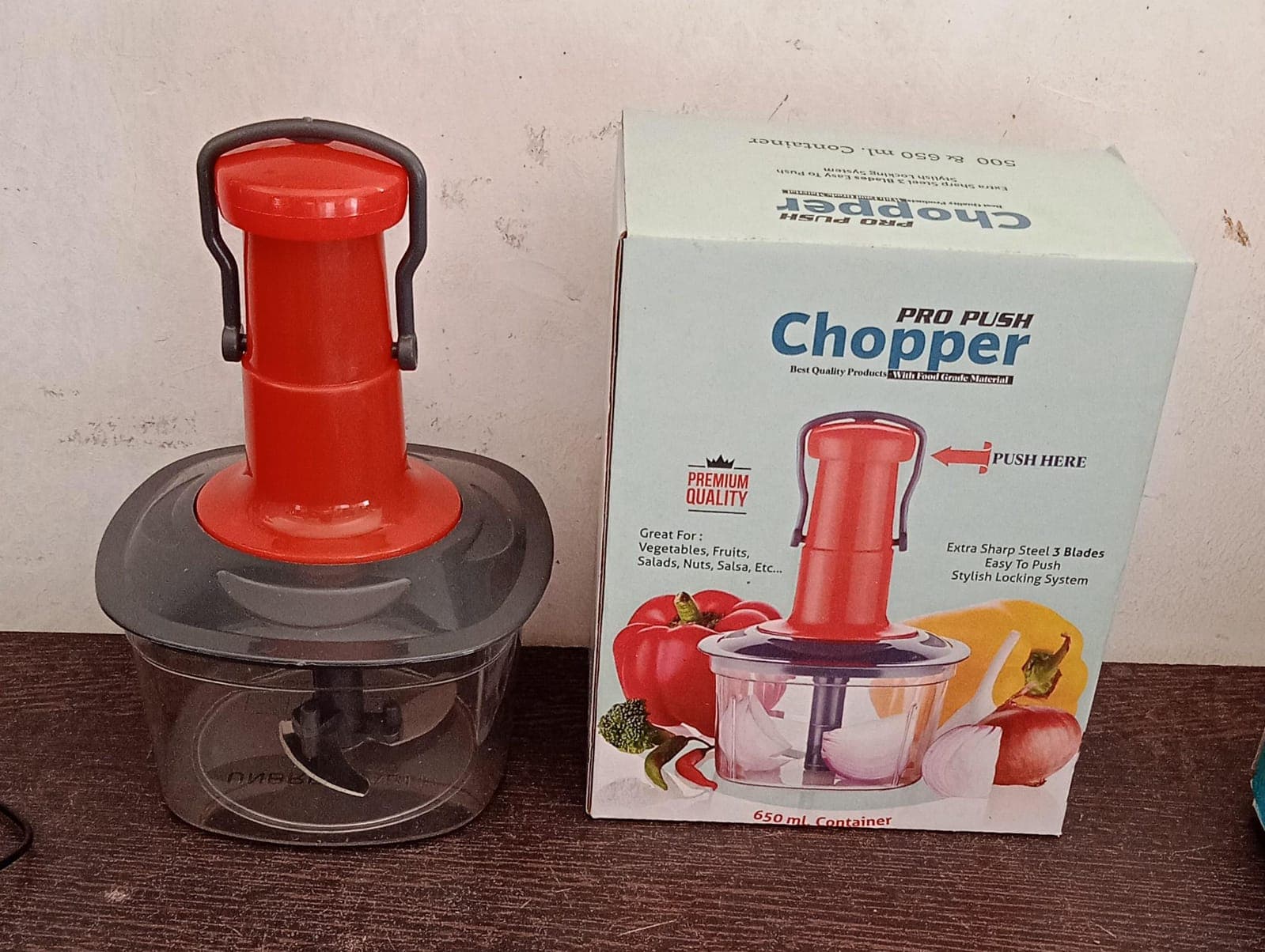Manual Food Chopper (650ml): 3 Stainless Steel Blades, Locking System, Anti-Slip Base thumbnail 7