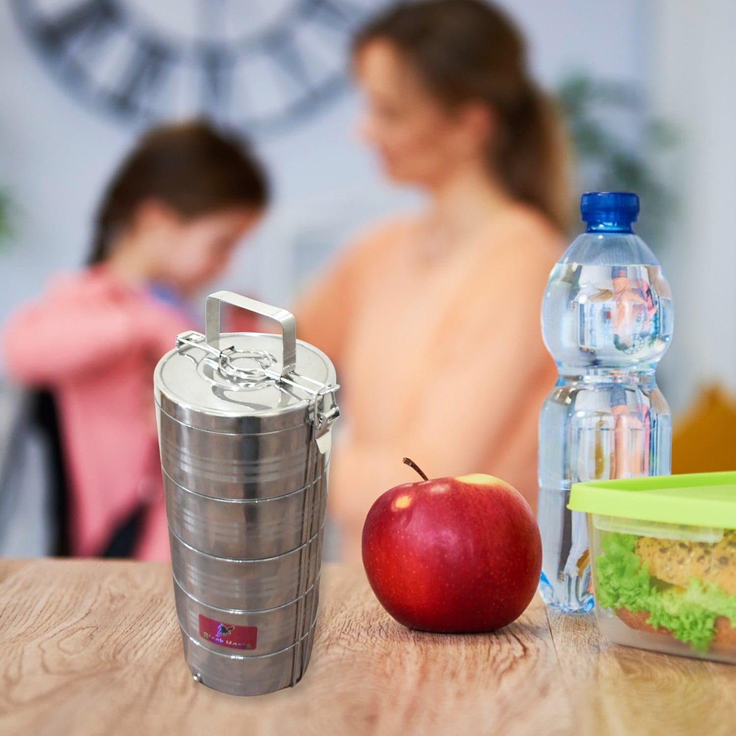 5 Compartment Lunch Box (Stainless Steel): Round Tiffin, Leakproof (16x5") thumbnail 3