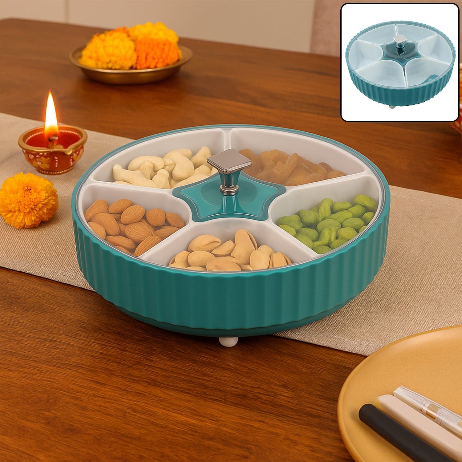 Dry Fruit & Snack Organizer: 360° Revolving Box (7 Compartments, Airtight) thumbnail 1