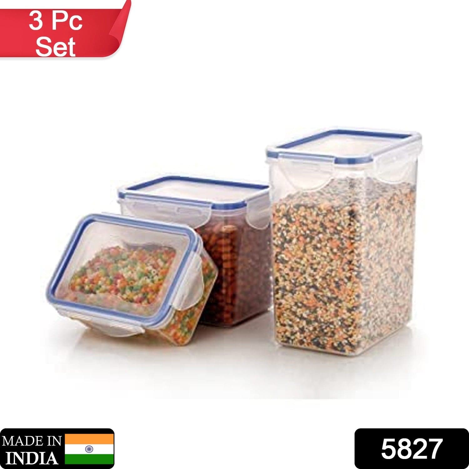 Rectangle Food Storage Containers: Airtight, Leak-Proof Lids (3-Pack, Clear ABS) thumbnail 2
