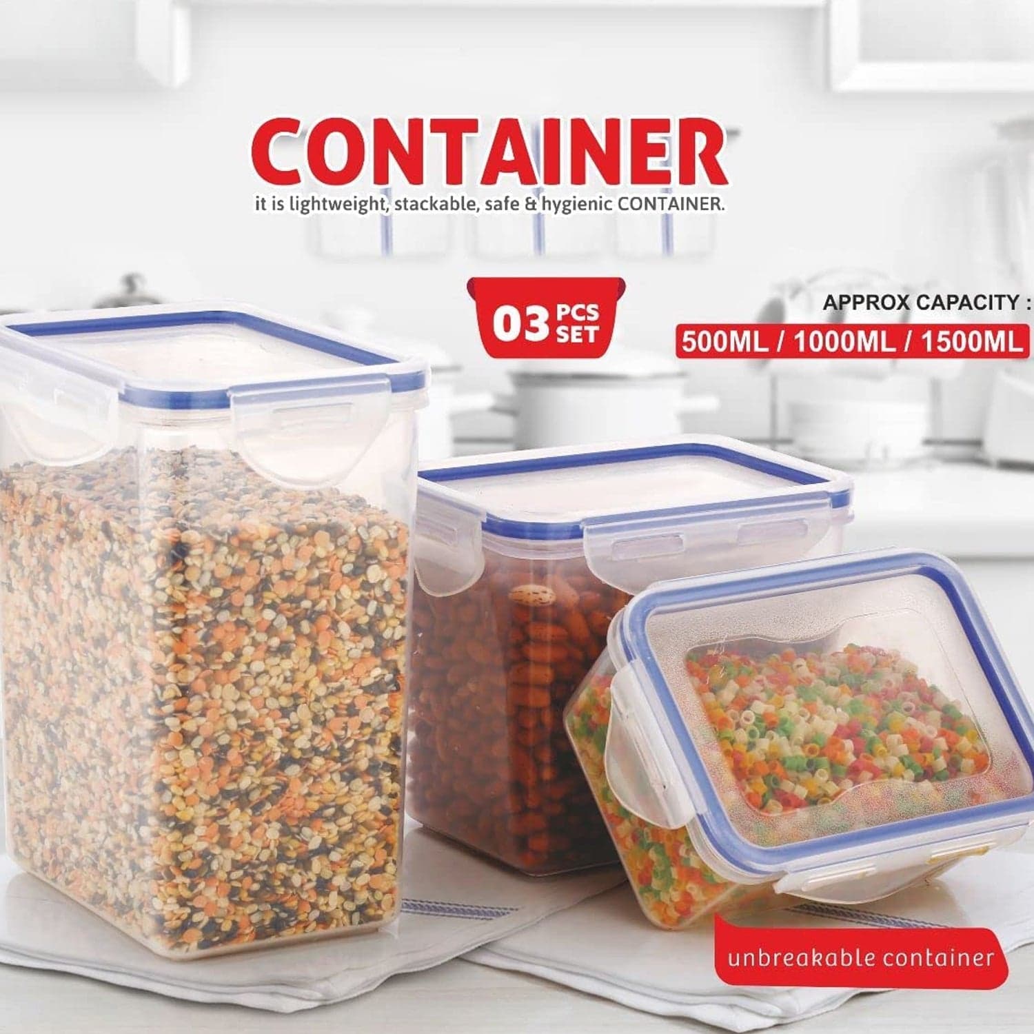 Rectangle Food Storage Containers: Airtight, Leak-Proof Lids (3-Pack, Clear ABS) thumbnail 4