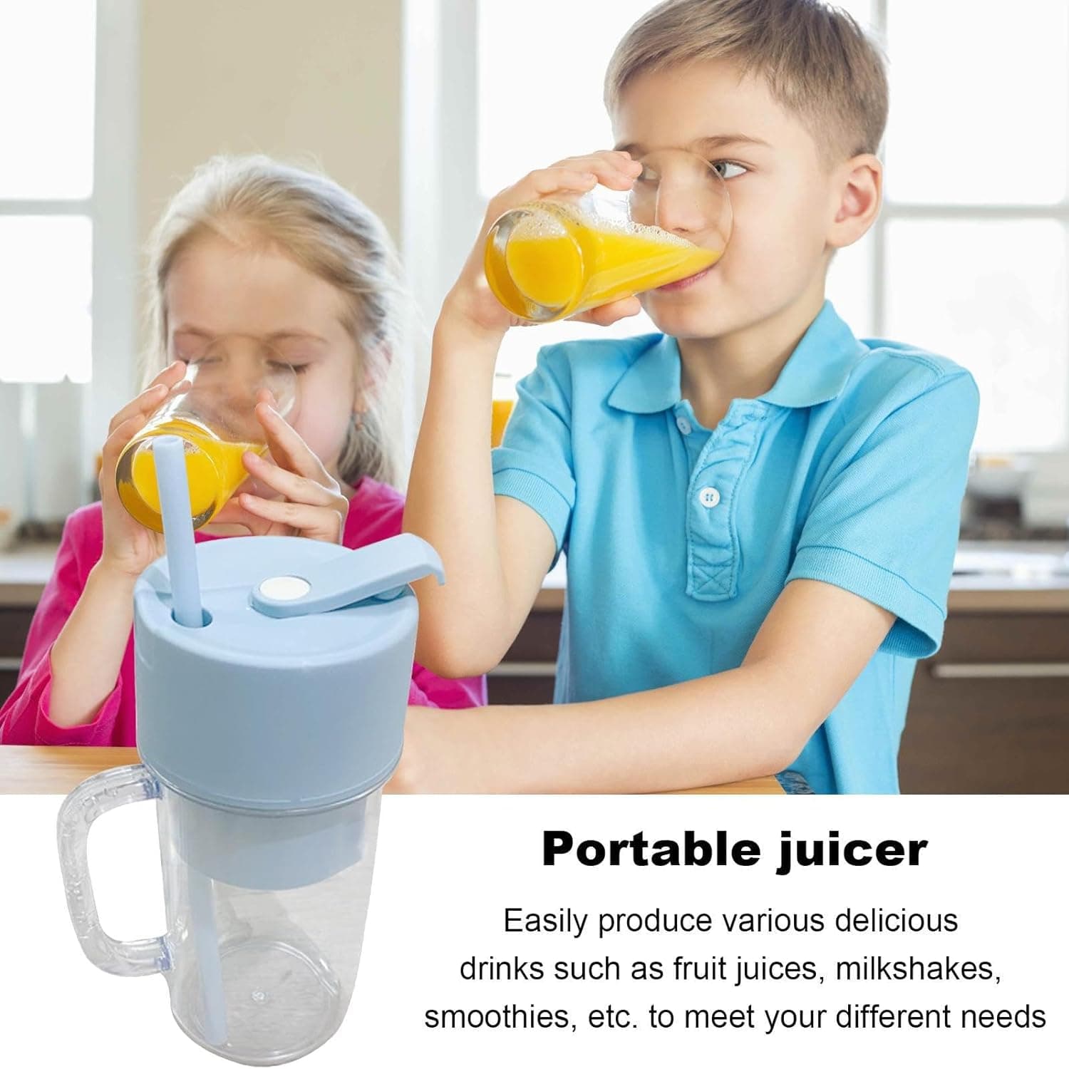 2 In1 Portable Crusher Juicer With Handle & Straw For Smoothie Sipper Usb Rechargeable (340 Ml) 6 Stainless Steel Blades Compact Juicer Mixer thumbnail 8