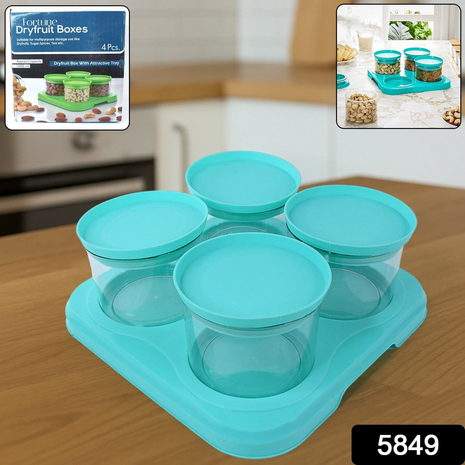 Airtight Container Jar 4 Pc Set With Stylish Tray for Kitchen Unbreakable Jar Set for Multipurpose Storage ( Mukhwas Dani ) thumbnail 2