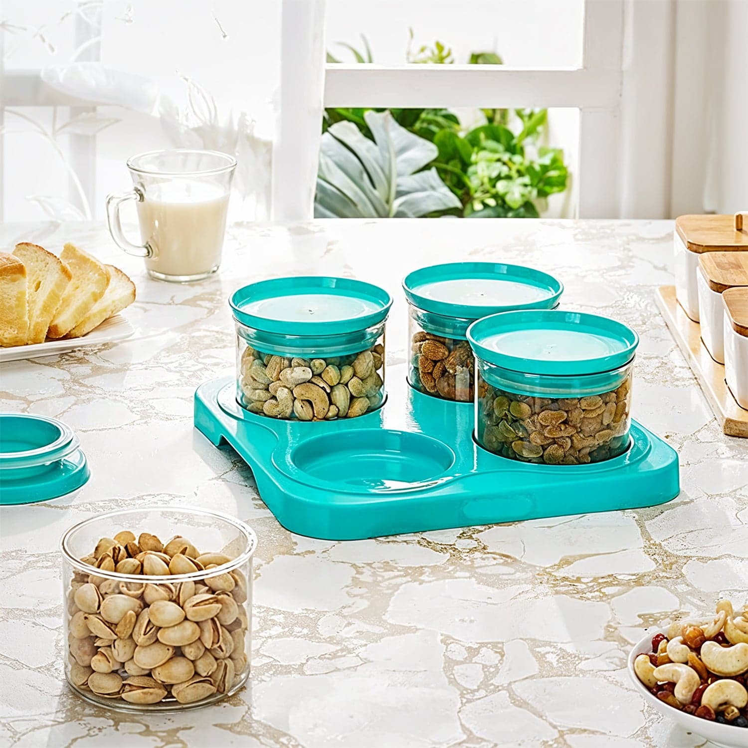 Airtight Container Jar 4 Pc Set With Stylish Tray for Kitchen Unbreakable Jar Set for Multipurpose Storage ( Mukhwas Dani ) thumbnail 3