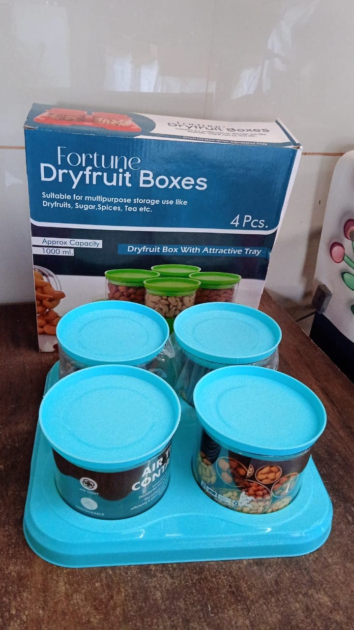 Airtight Container Jar 4 Pc Set With Stylish Tray for Kitchen Unbreakable Jar Set for Multipurpose Storage ( Mukhwas Dani ) thumbnail 9