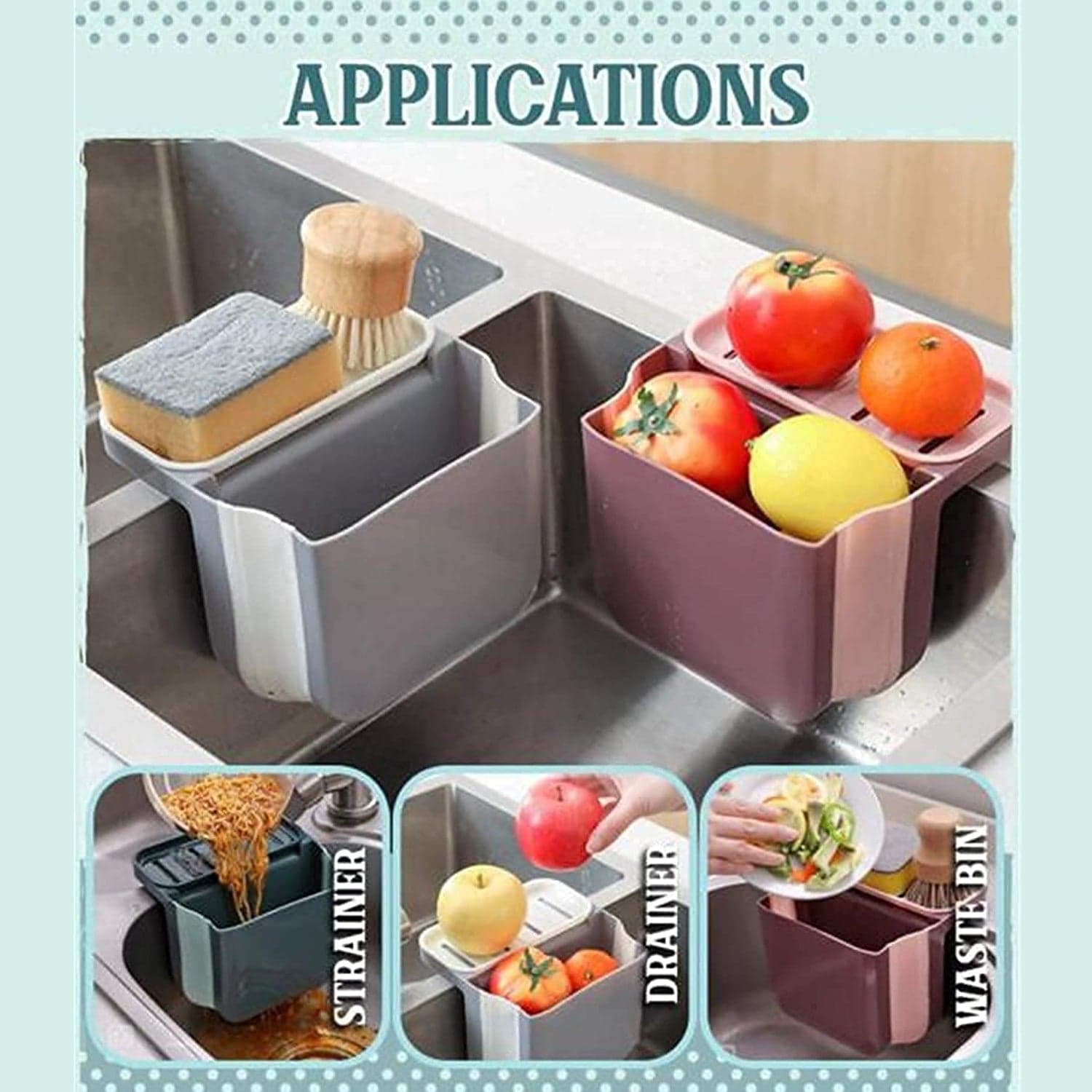 Small Multifunction Sink Drain Basket - Universal & Foldable - Sink Trash Holder Sink Side Storage Drainer Strainer Basket thumbnail 6