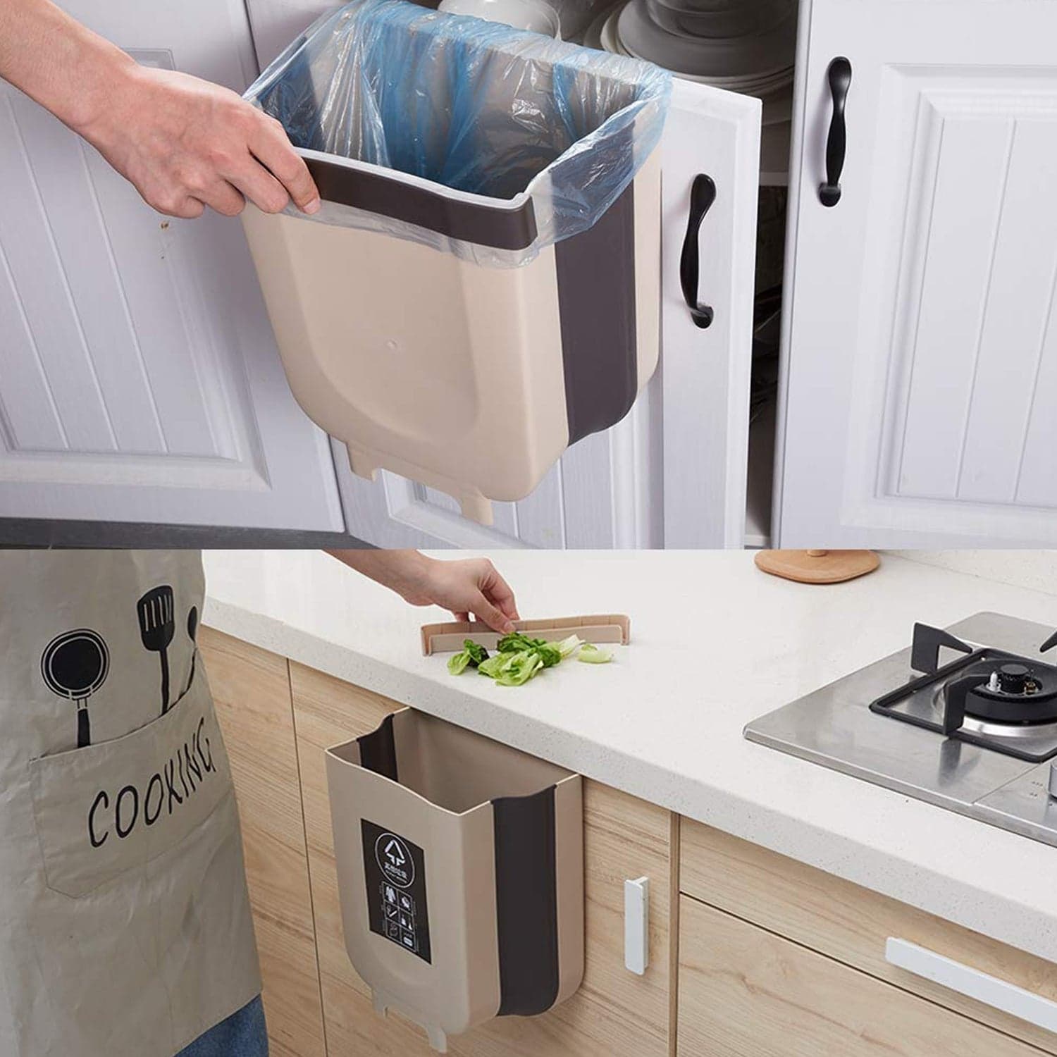 Hanging Trash Can For Kitchen Cabinet Door, Small Collapsible Foldable Waste Bins, Hanging Trash Holder For Bathroom Bedroom Office Car, Portable. thumbnail 1