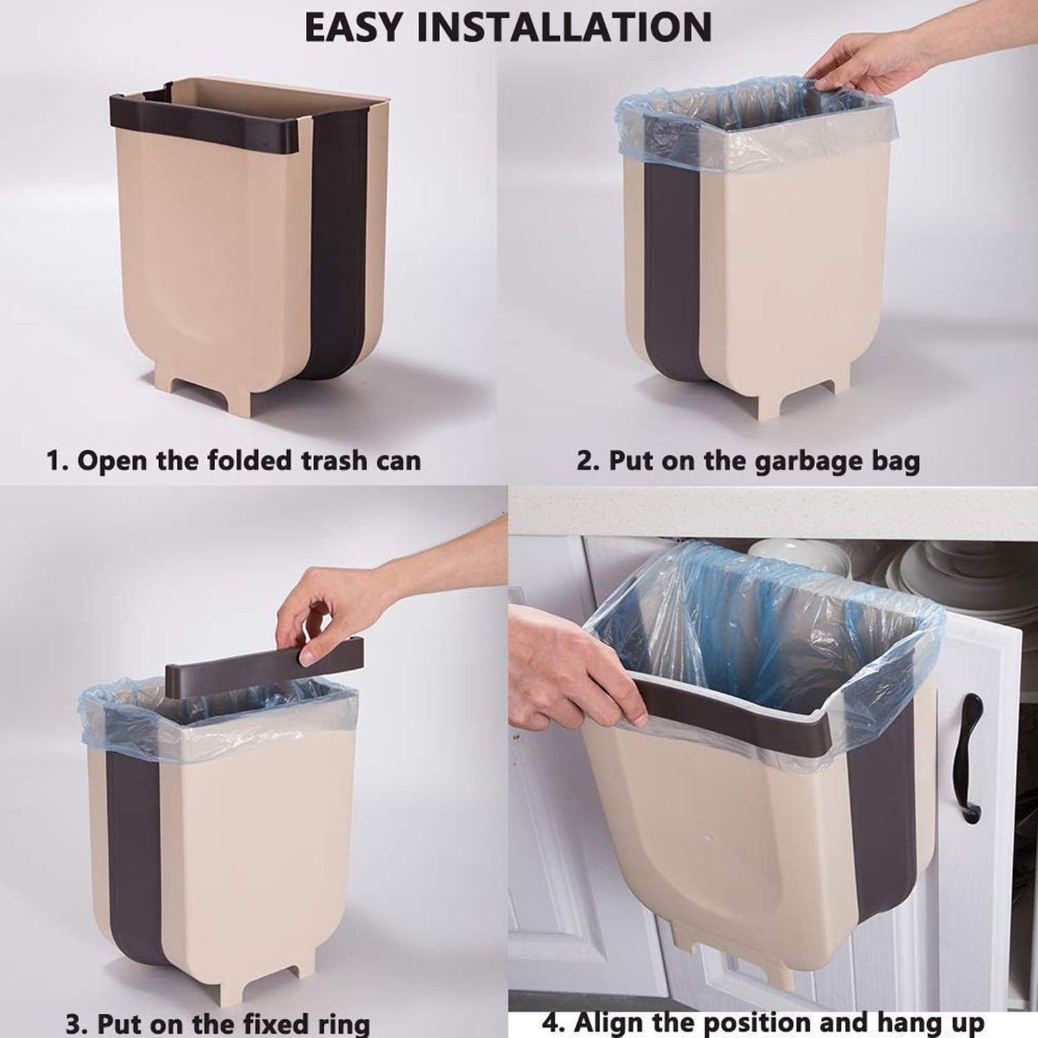 Hanging Trash Can For Kitchen Cabinet Door, Small Collapsible Foldable Waste Bins, Hanging Trash Holder For Bathroom Bedroom Office Car, Portable. thumbnail 3