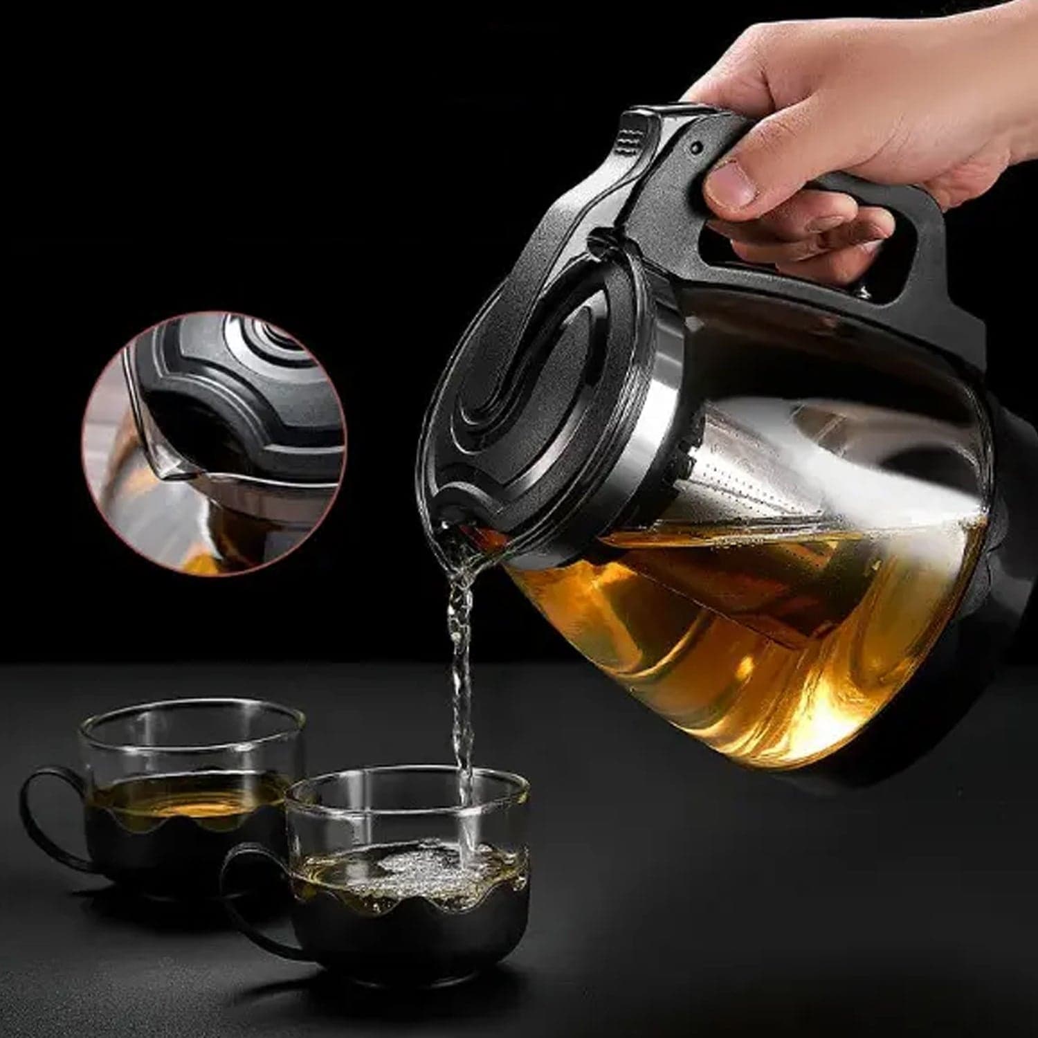 Flame Proof Glass Kettle & Cup Set With Strainer High Quality Kettle Set For Home & Caf© Use  (4 Cup & 1 Kettle) (24 Pc MOQ) thumbnail 3