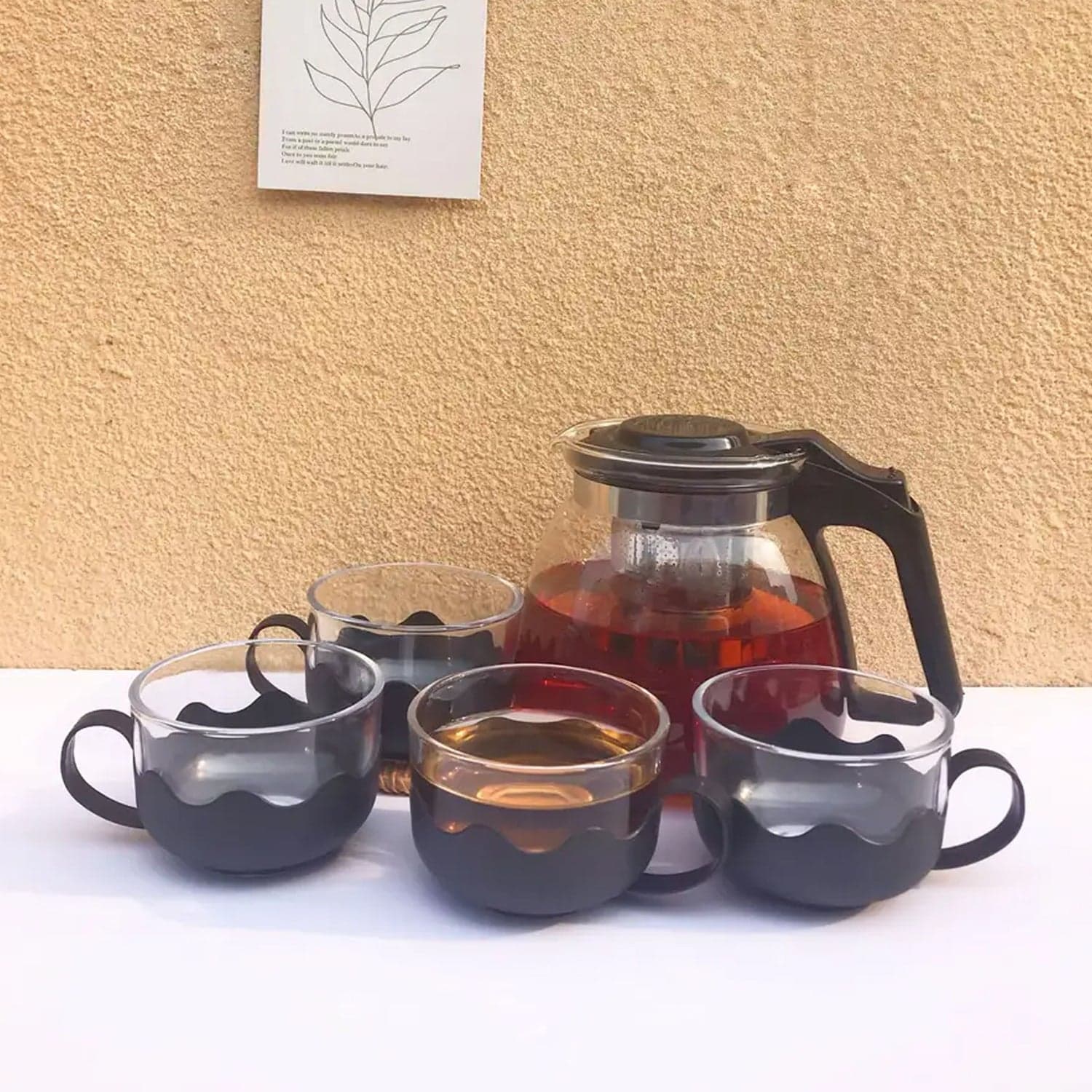 Flame Proof Glass Kettle & Cup Set With Strainer High Quality Kettle Set For Home & Caf© Use  (4 Cup & 1 Kettle) (24 Pc MOQ) thumbnail 6