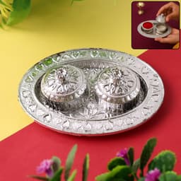 Oval Puja Thali with Kumkum Holders the Traditional & Durable Design