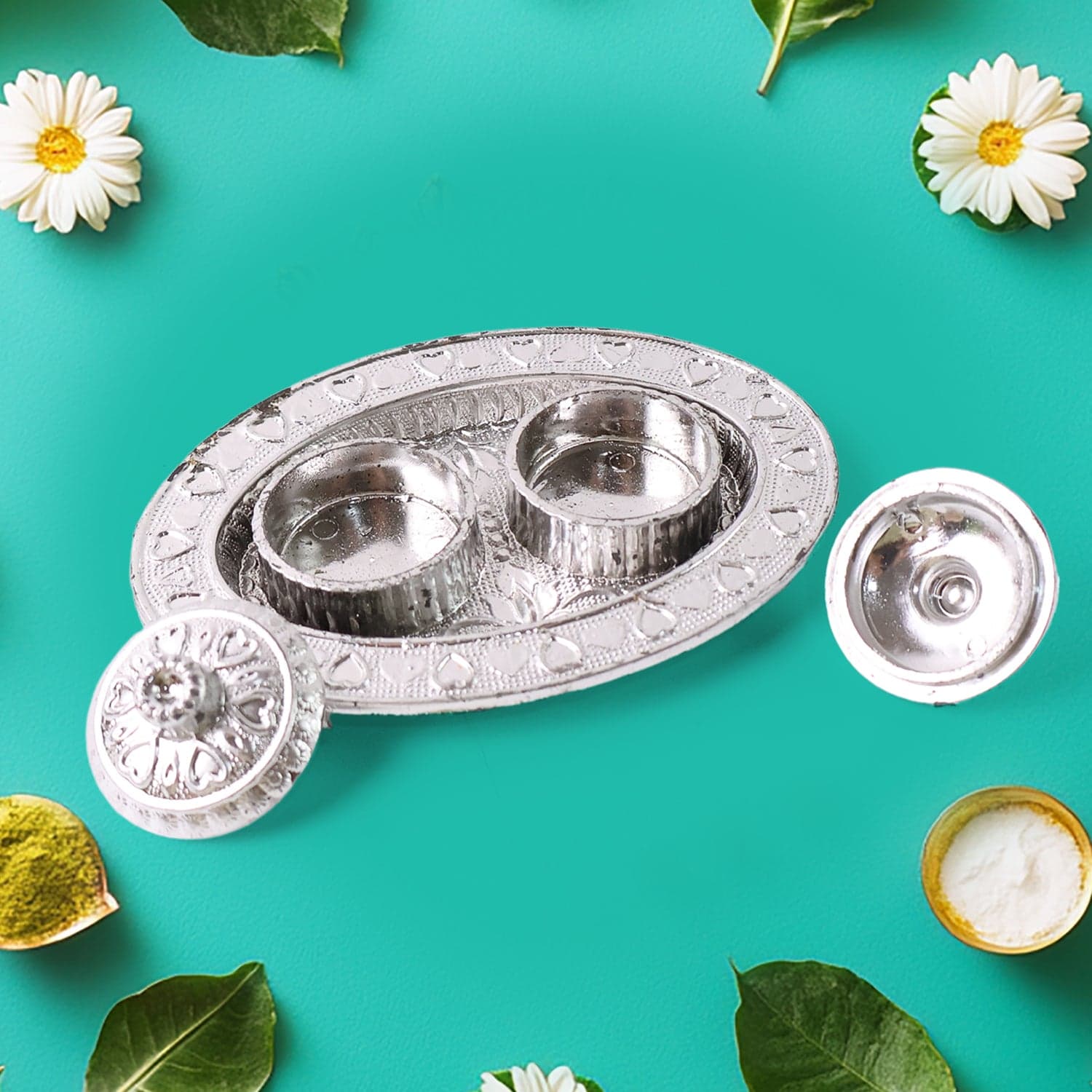 Oval Puja Thali with Kumkum Holders the Traditional & Durable Design thumbnail 6