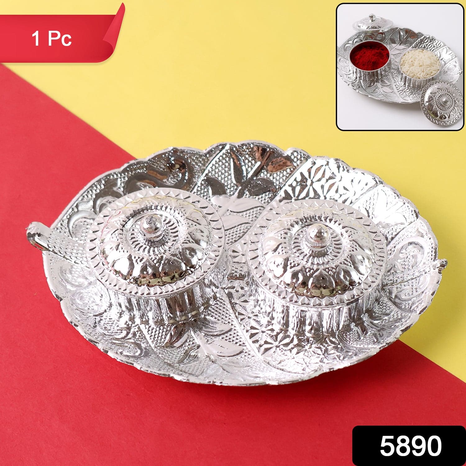 Leaf Shape Special Puja Thali (1 Pc / Mix Design) thumbnail 2