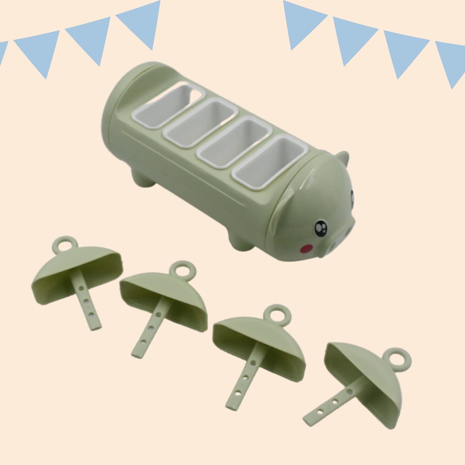 Pig Shape Mold Ice Candy, Sicle Mold Ice, Plastic Ice Candy Maker Kulfi Maker Molds Set With 4 Cups thumbnail 3