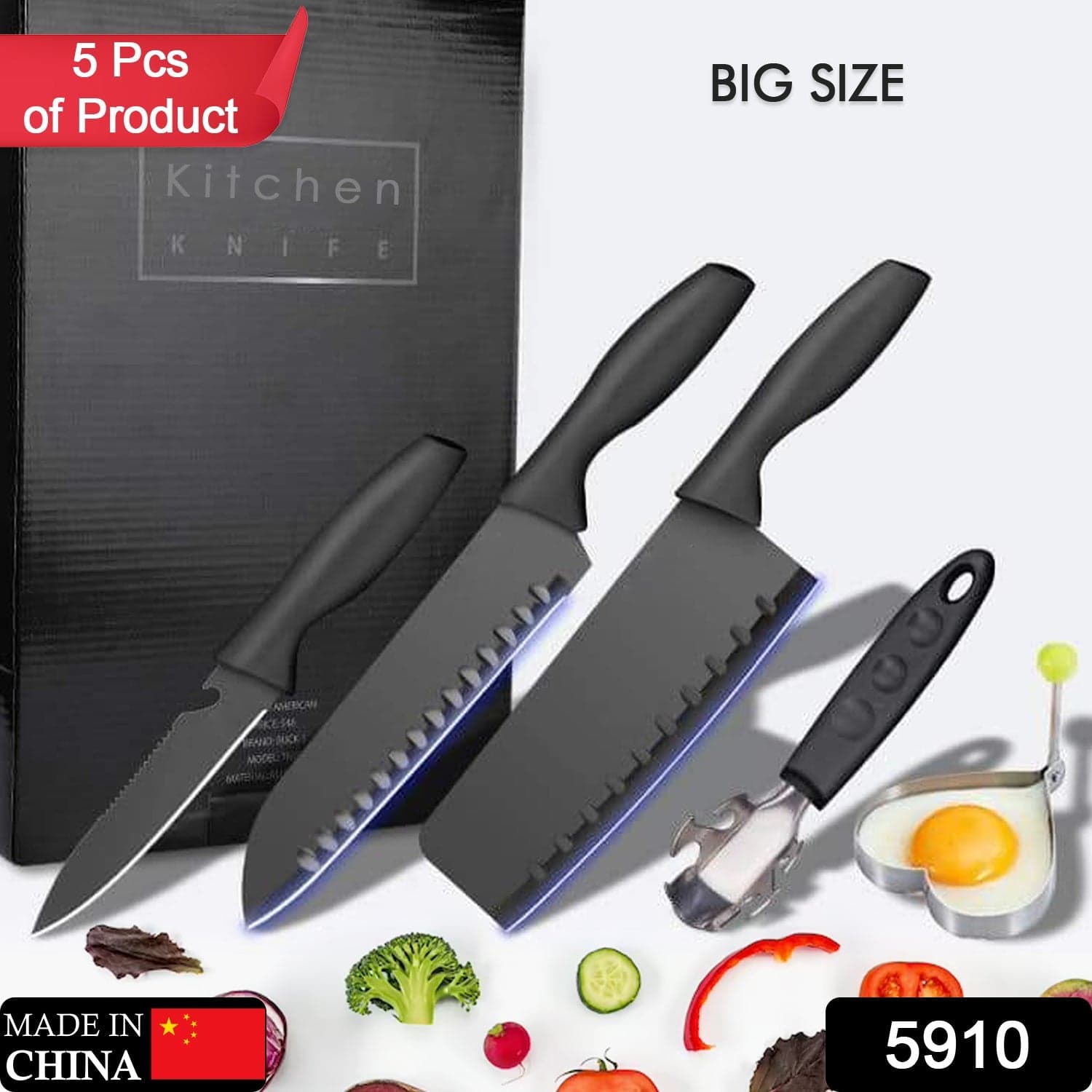 5-Piece Stainless Steel Kitchen Knife Set of Chef, Chopping, Utility, Butcher Knives thumbnail 2