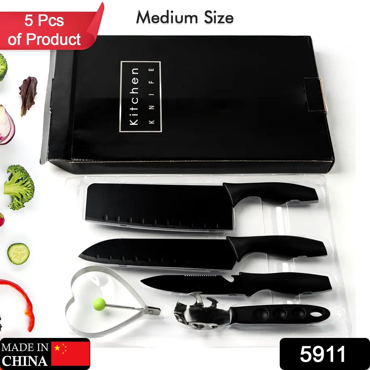 Stainless Steel Chef Knife Set, 5pc Kitchen Cutlery thumbnail 2