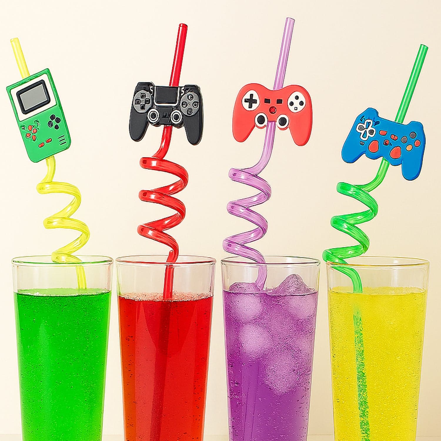 Plastic Straws Reusable Drinking Straws (4 pc Set / Mix design) thumbnail 1