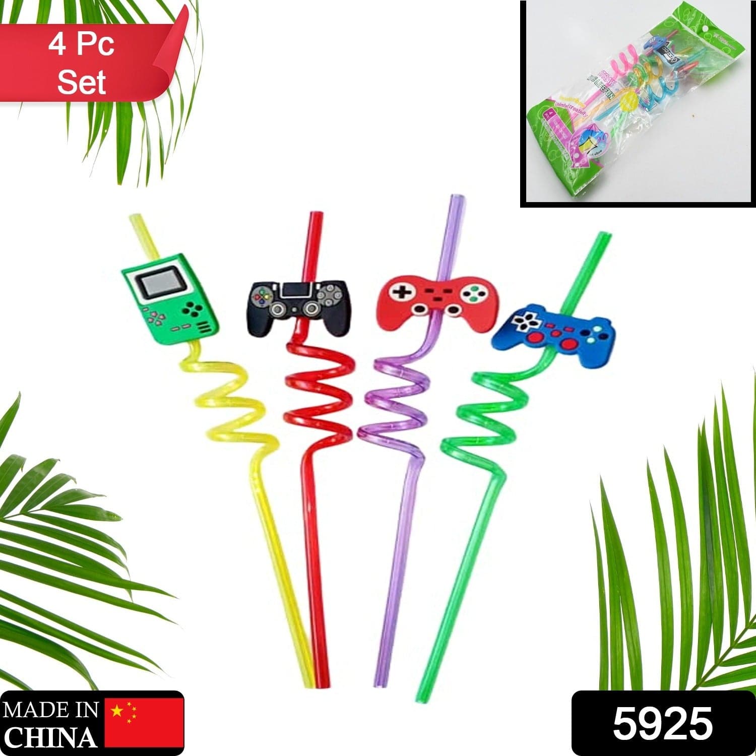 Plastic Straws Reusable Drinking Straws (4 pc Set / Mix design) thumbnail 2