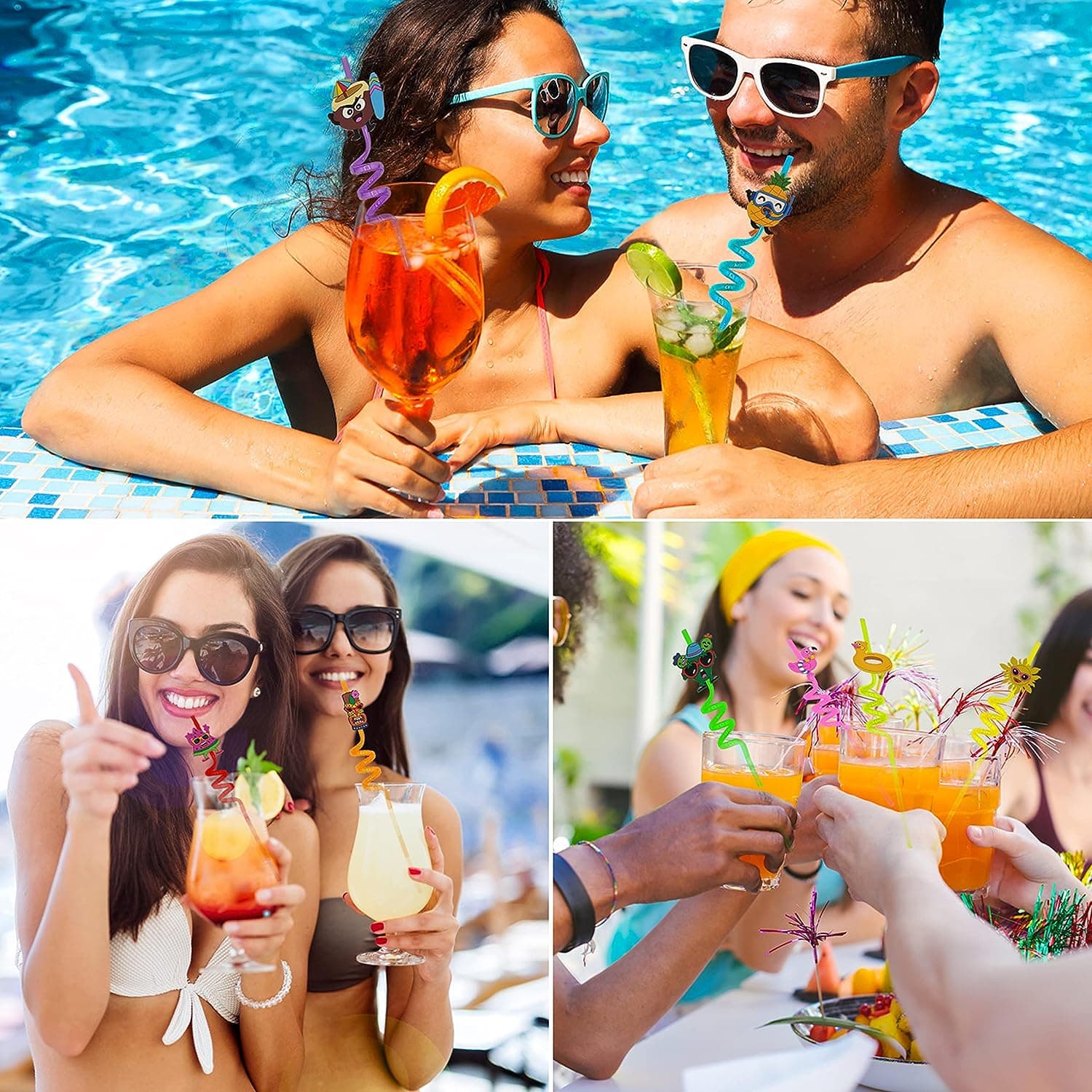 Plastic Straws Reusable Drinking Straws (4 pc Set / Mix design) thumbnail 4