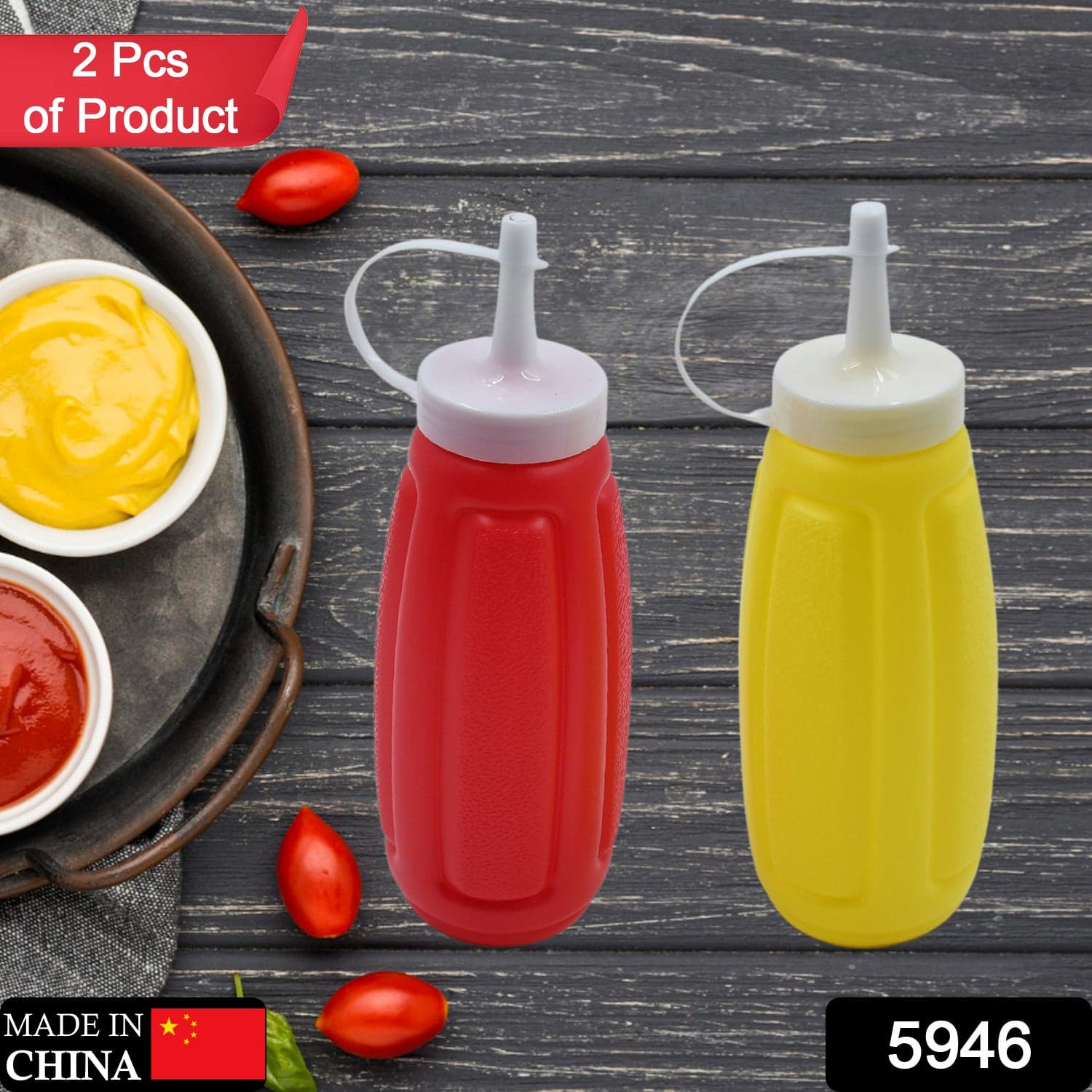 Plastic Squeeze Bottle Ketchup Mustard Honey Sauce Dispenser Bottle ( 2 Pc Set ) thumbnail 2