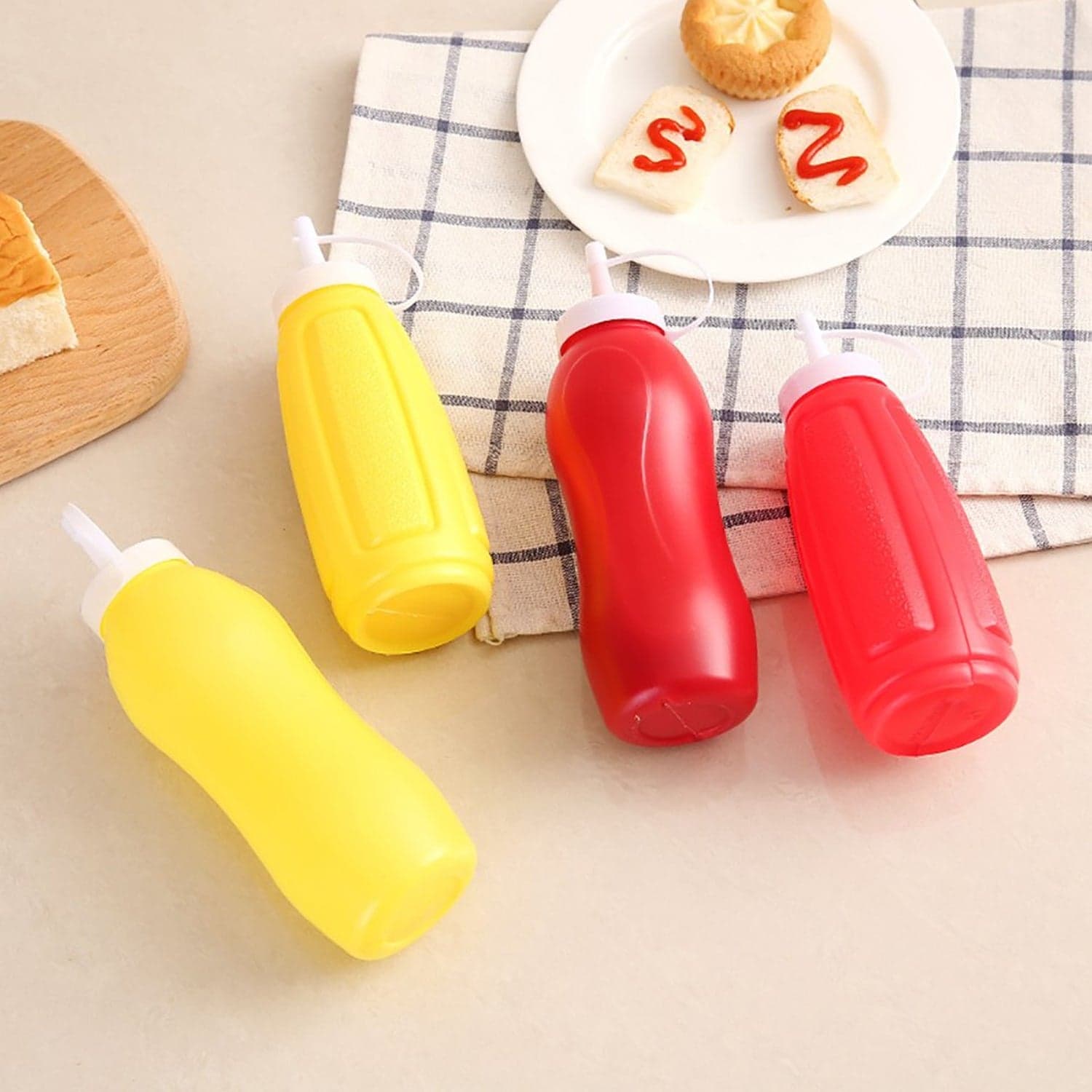 Plastic Squeeze Bottle Ketchup Mustard Honey Sauce Dispenser Bottle ( 2 Pc Set ) thumbnail 3
