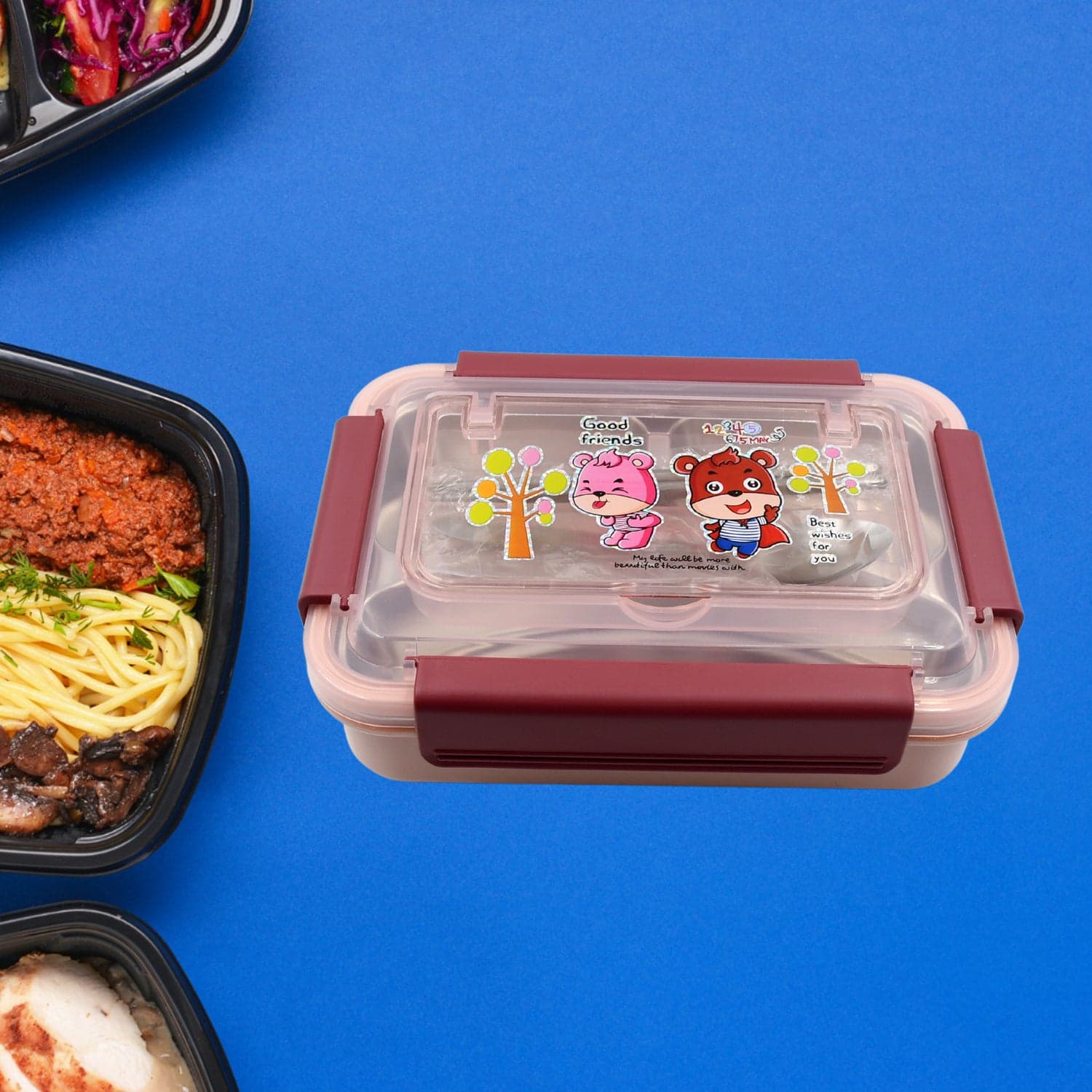 Food Safe Materials Kids Lunch Box With Steel Spoon & Chopsticks Compartment Is Designed Made Of 304 Stainless Steel Easy To Clean For School For Camping For Work For Home thumbnail 3