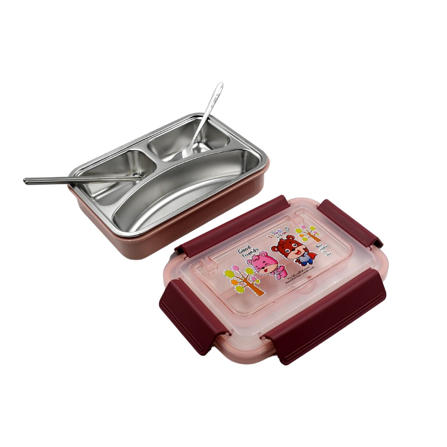 Food Safe Materials Kids Lunch Box With Steel Spoon & Chopsticks Compartment Is Designed Made Of 304 Stainless Steel Easy To Clean For School For Camping For Work For Home thumbnail 4