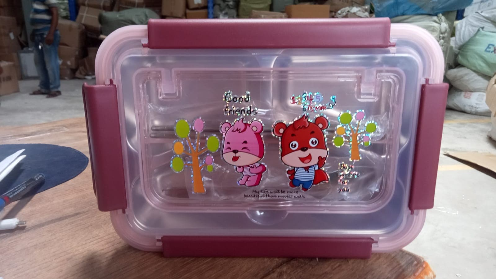 Food Safe Materials Kids Lunch Box With Steel Spoon & Chopsticks Compartment Is Designed Made Of 304 Stainless Steel Easy To Clean For School For Camping For Work For Home thumbnail 6