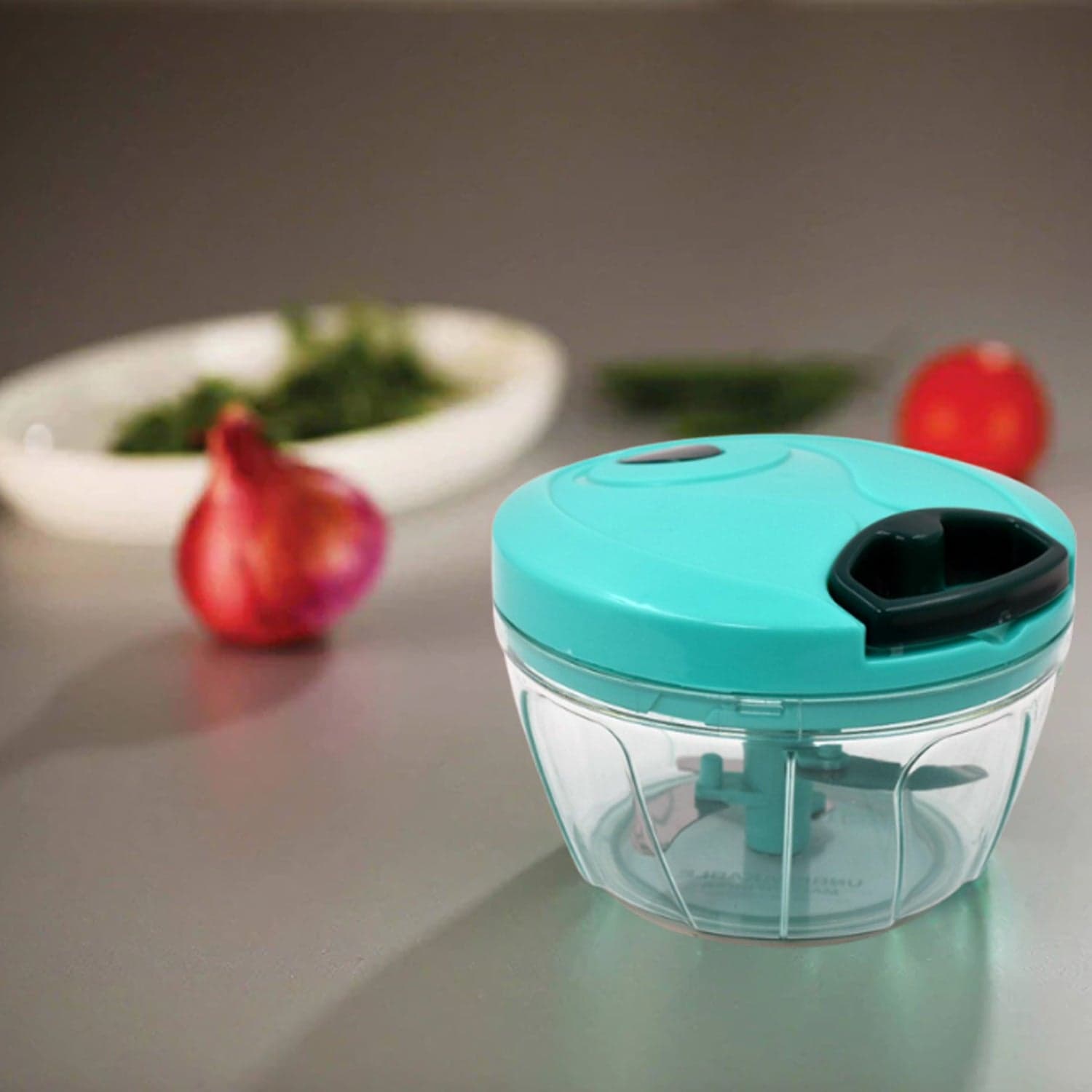 Handy Mini Plastic Vegetable Chopper Cutter, Onion Chopper Vegetables For Kitchen Accessories With 3 Blades thumbnail 2