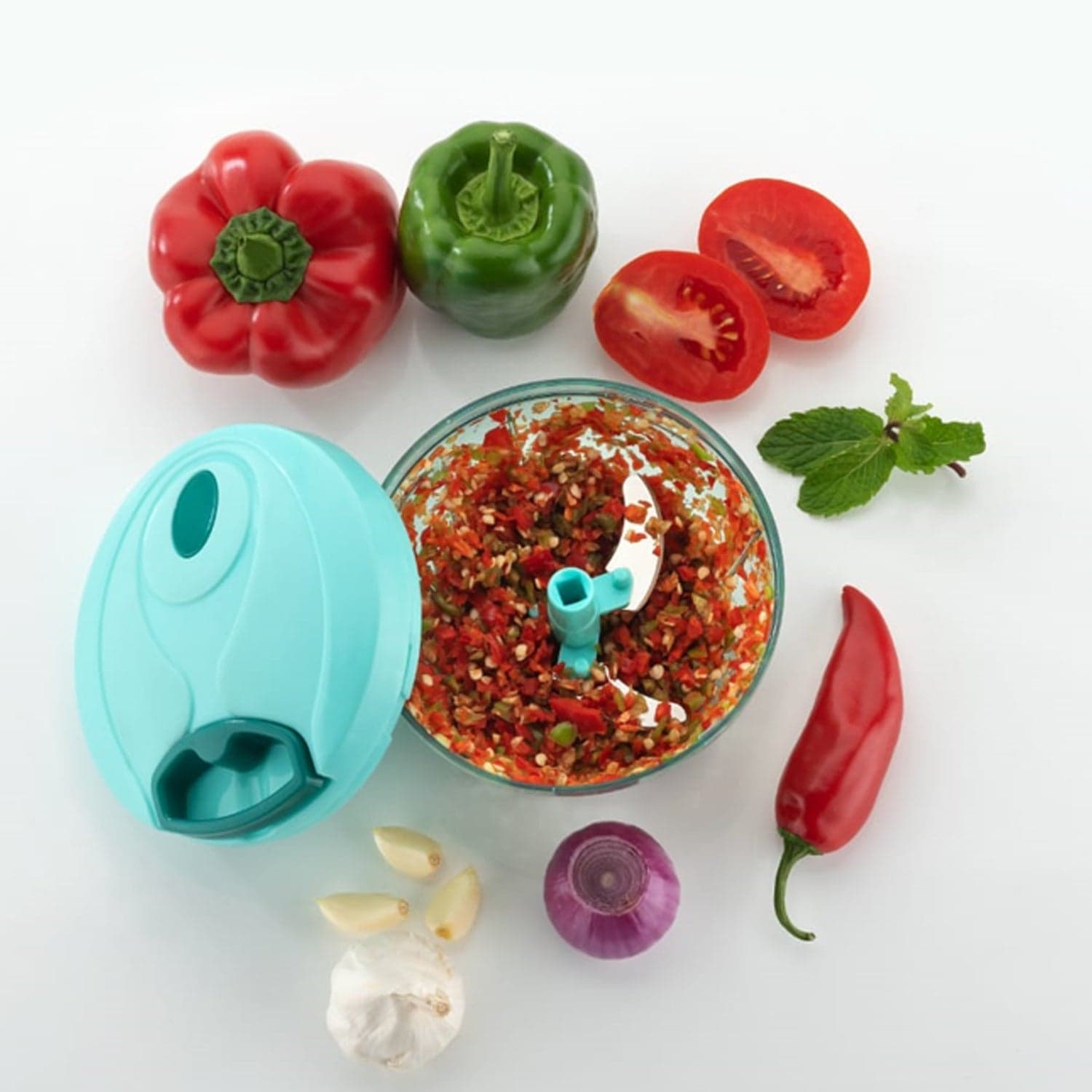 Handy Mini Plastic Vegetable Chopper Cutter, Onion Chopper Vegetables For Kitchen Accessories With 3 Blades thumbnail 9