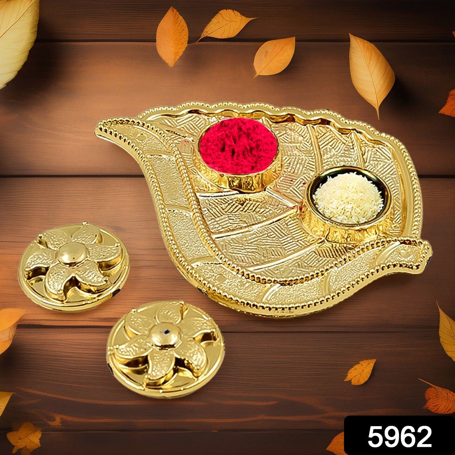 Leaf Shape Rakasha Bandhan Special Puja Thali (1 Pc) thumbnail 2