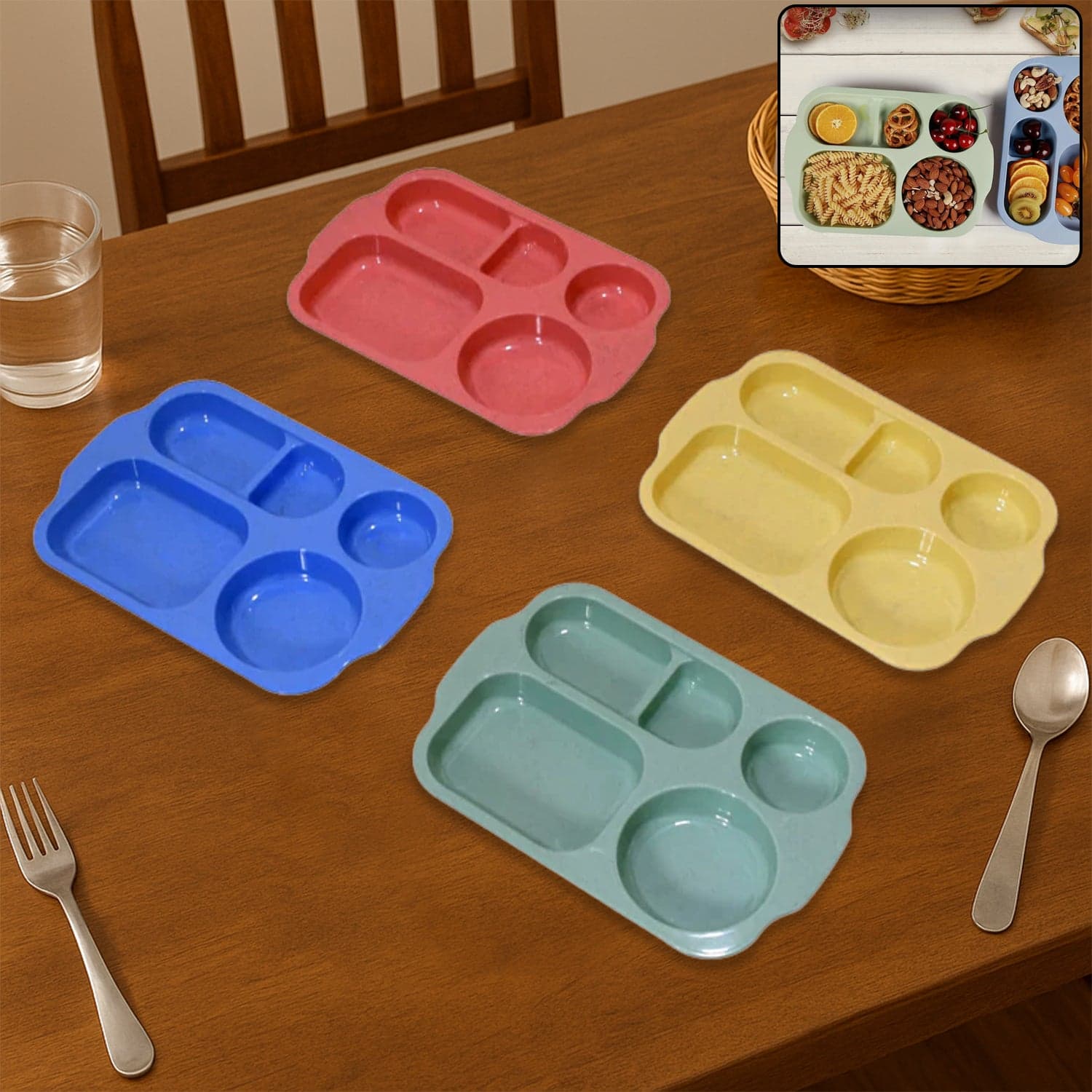 Divided Plates 5 Compartments 32 Cm Split Plates(4 Pc Set) thumbnail 1