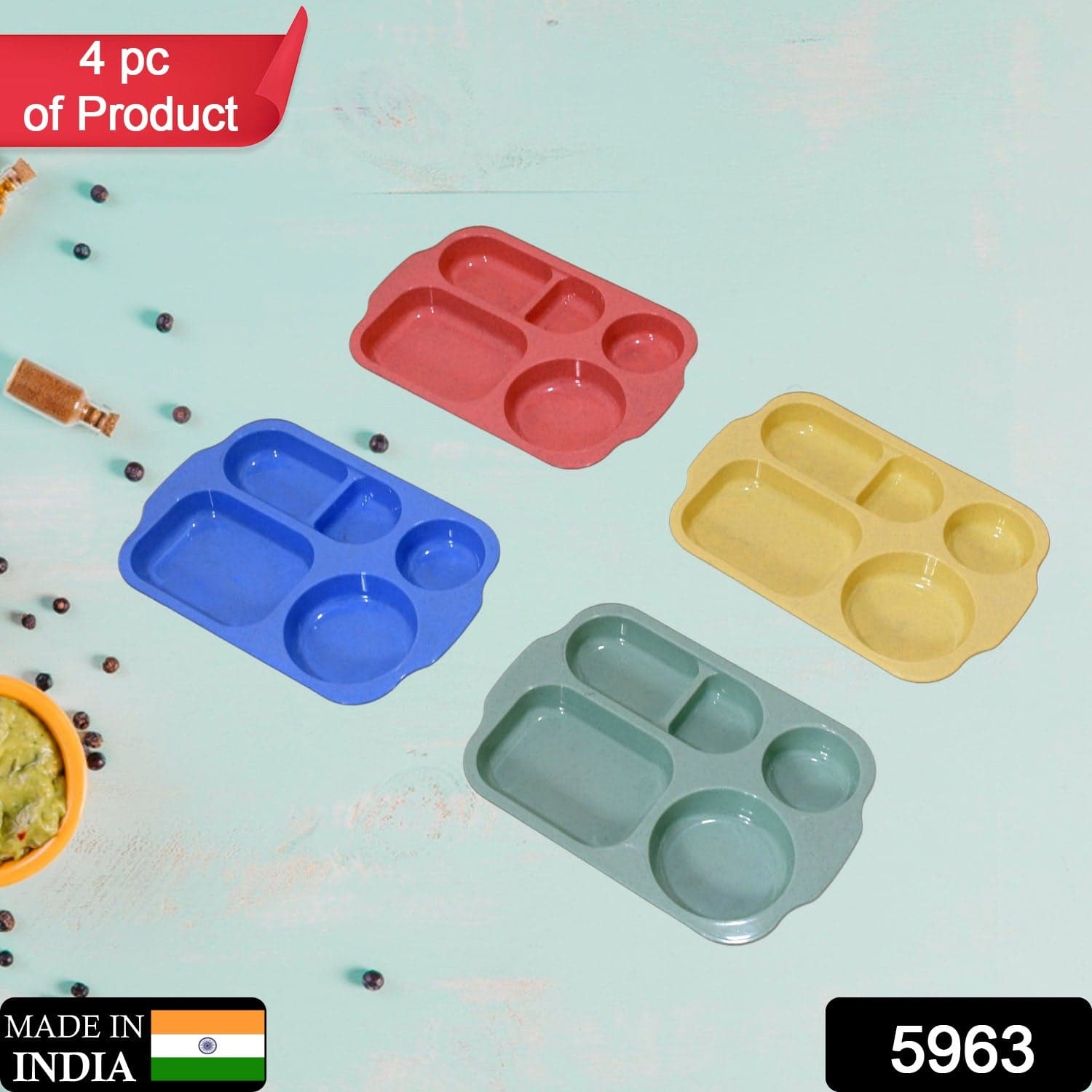 Divided Plates 5 Compartments 32 Cm Split Plates(4 Pc Set) thumbnail 2