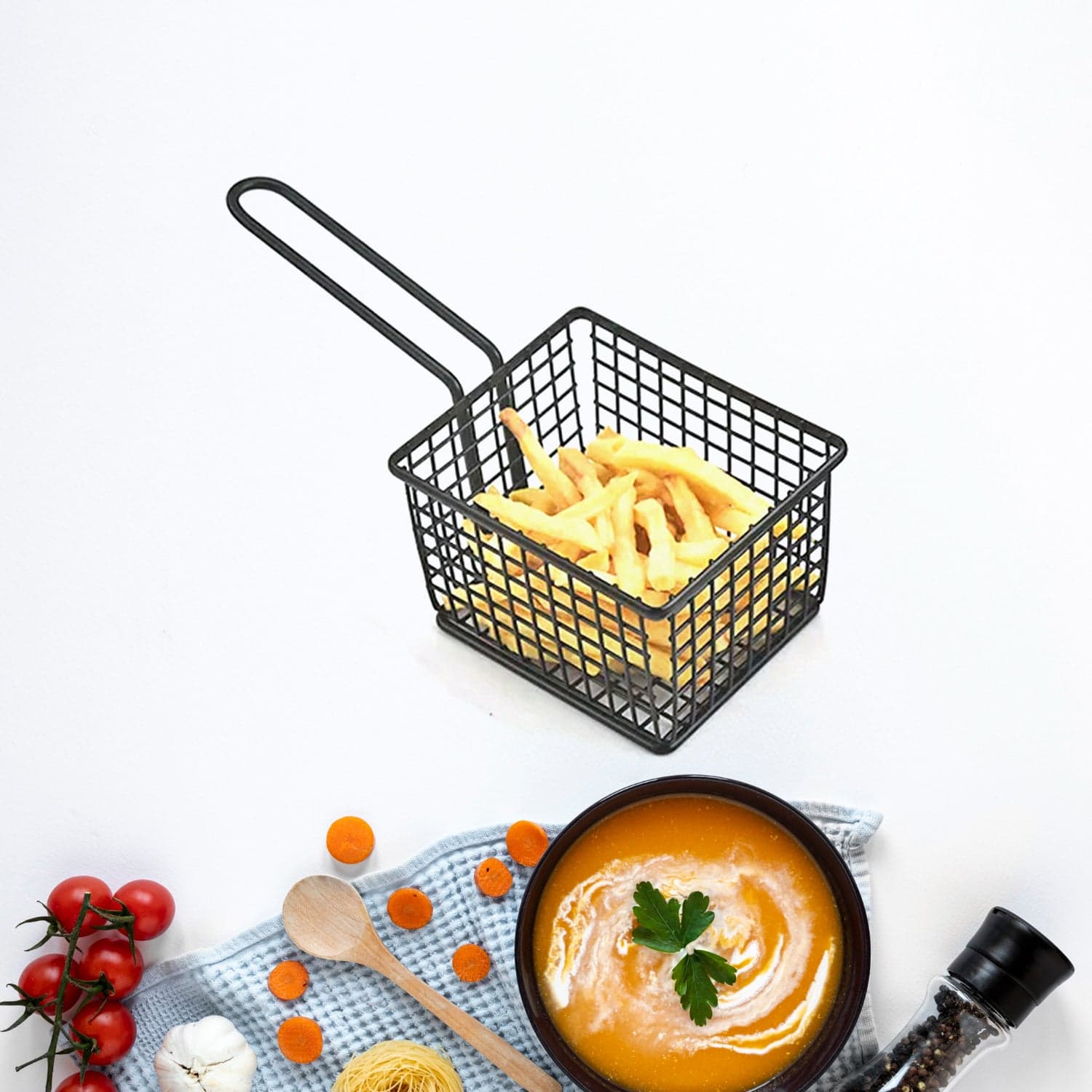 frying baskets for chips Stainless Steel Snack Basket Potato Mesh Strainer Basket French Fries Food Basket Food Strainer Cooking Tools frying basket thumbnail 3