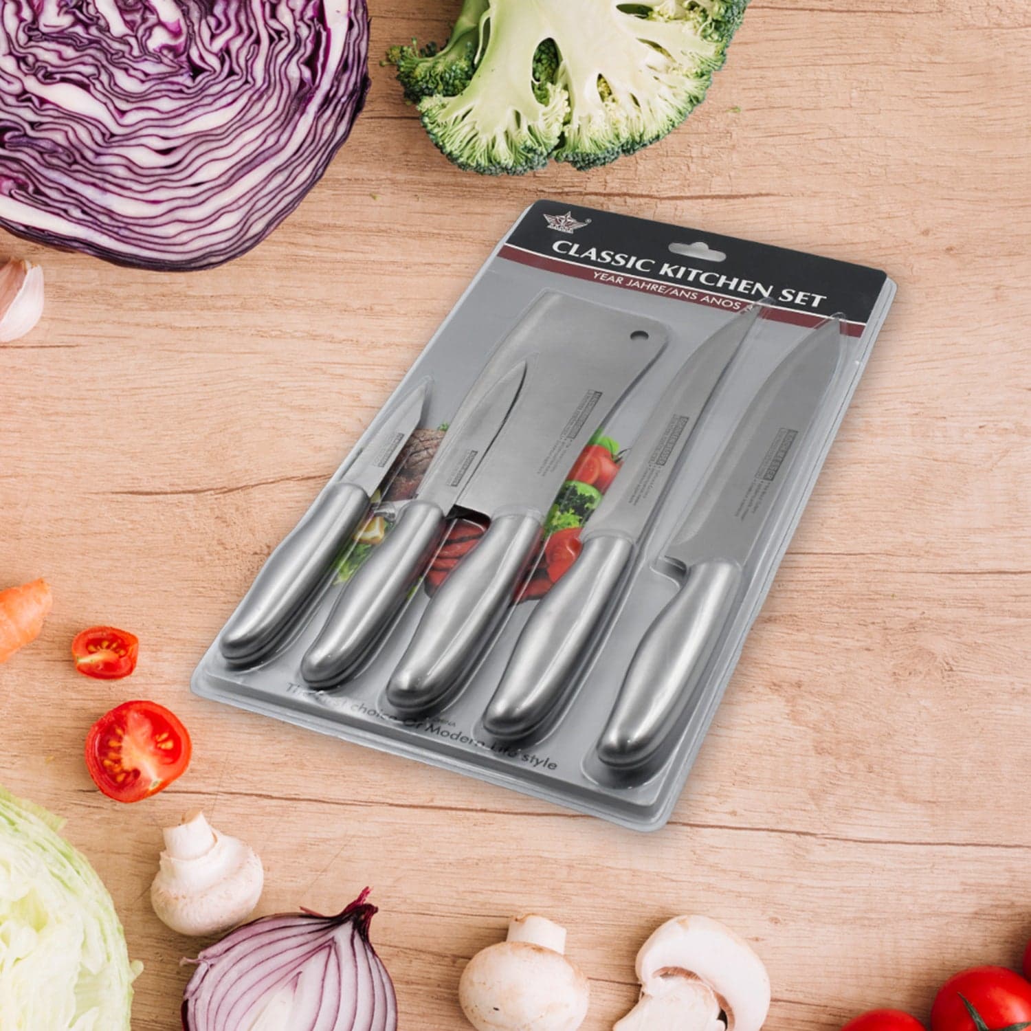 Big Size Professional Sharp Durable Quality Pack of 5 Kitchen Knives Set Basic Kitchen Tools-Stainless Steel Kitchen Gadgets (5 Pc Set) thumbnail 1