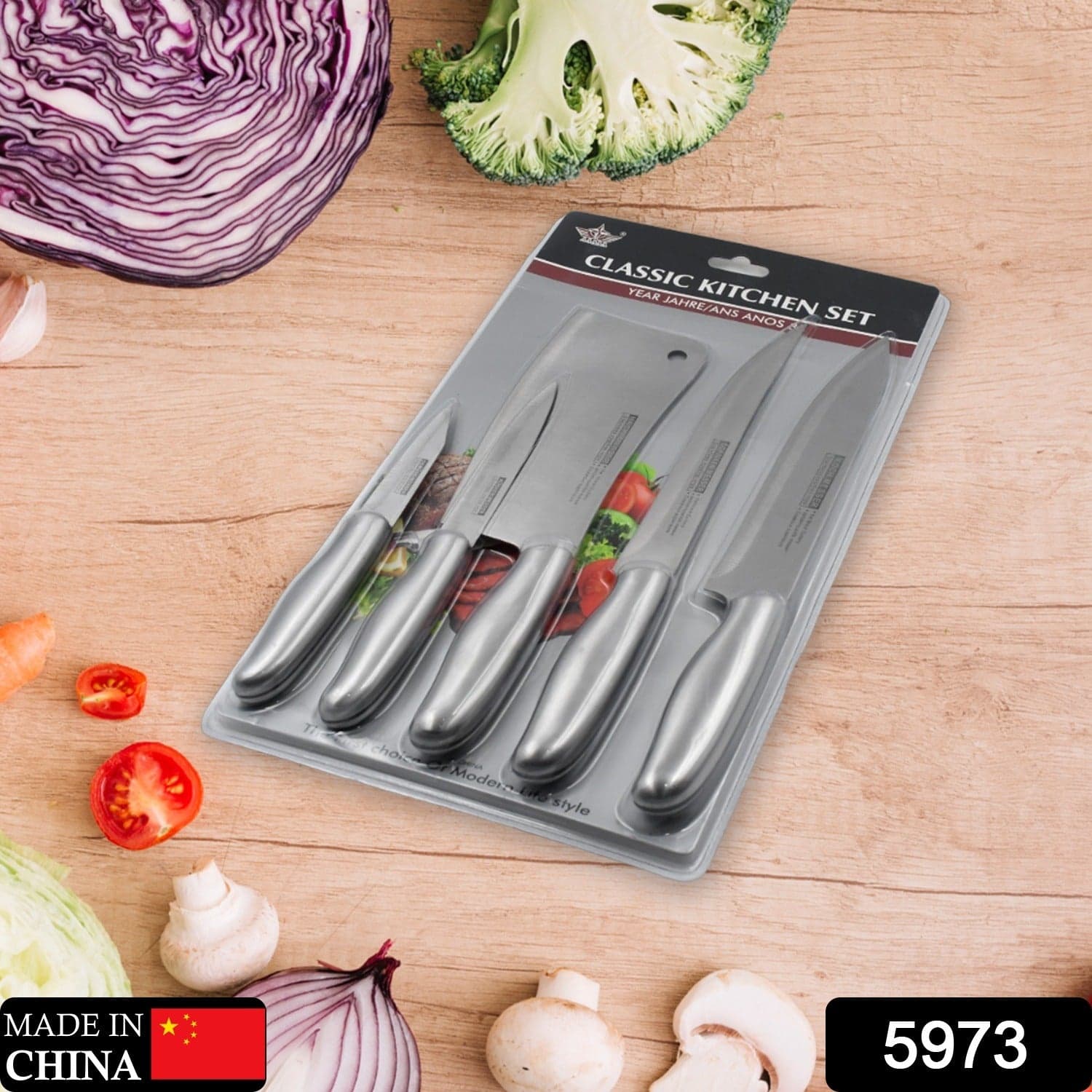 Big Size Professional Sharp Durable Quality Pack of 5 Kitchen Knives Set Basic Kitchen Tools-Stainless Steel Kitchen Gadgets (5 Pc Set) thumbnail 2
