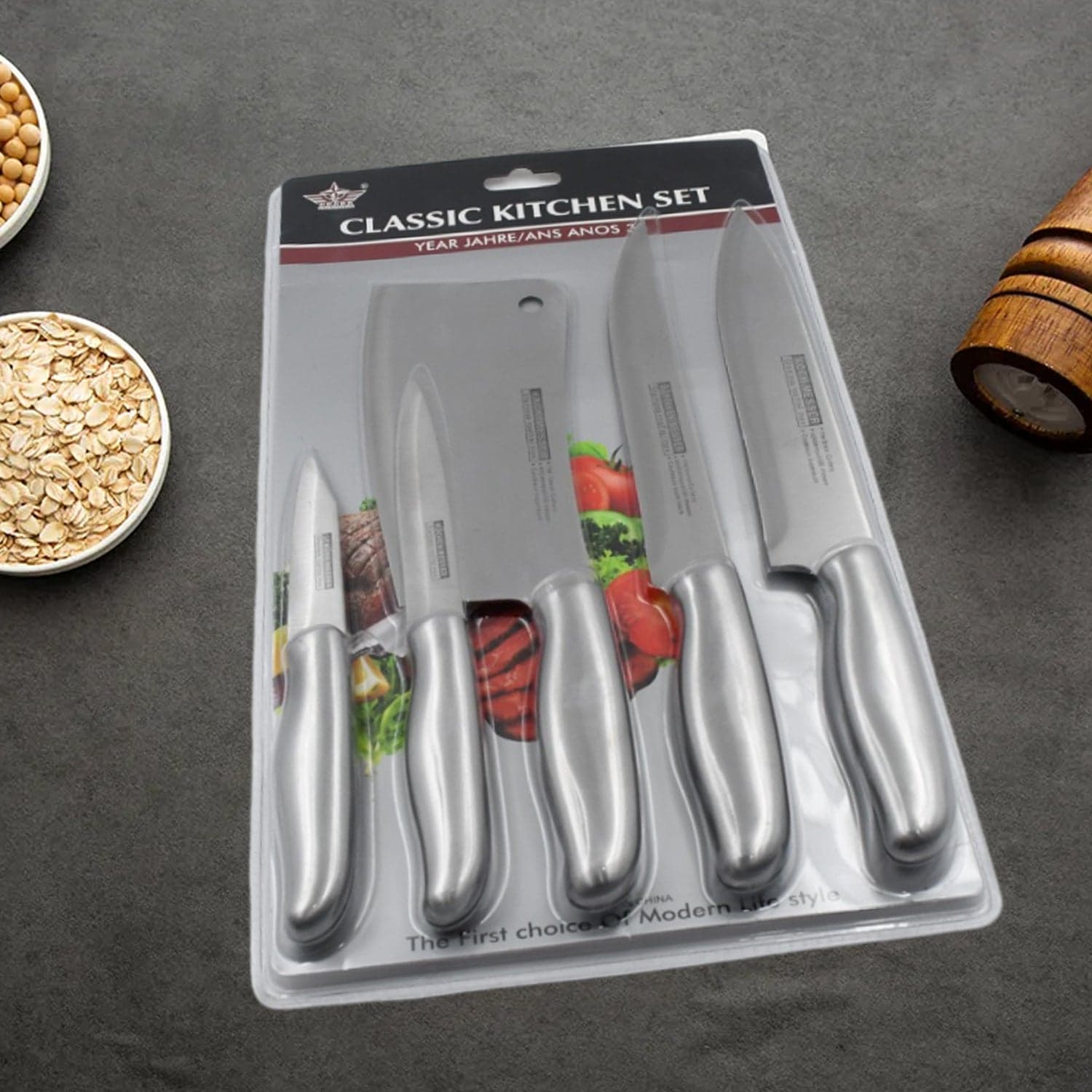 Big Size Professional Sharp Durable Quality Pack of 5 Kitchen Knives Set Basic Kitchen Tools-Stainless Steel Kitchen Gadgets (5 Pc Set) thumbnail 7
