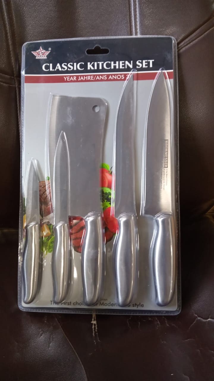 Big Size Professional Sharp Durable Quality Pack of 5 Kitchen Knives Set Basic Kitchen Tools-Stainless Steel Kitchen Gadgets (5 Pc Set) thumbnail 9