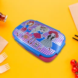 Cartoon Printed Plastic Lunch Box With Inside Small Box & Spoon For Kids
