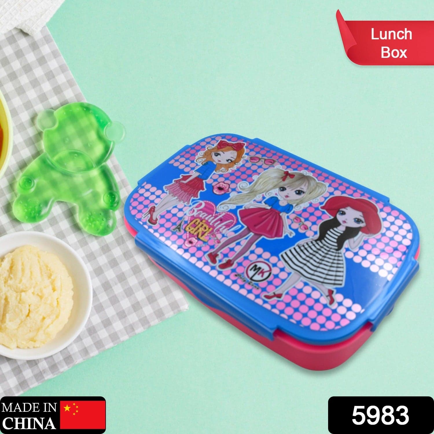 Cartoon Printed Plastic Lunch Box With Inside Small Box & Spoon For Kids thumbnail 2