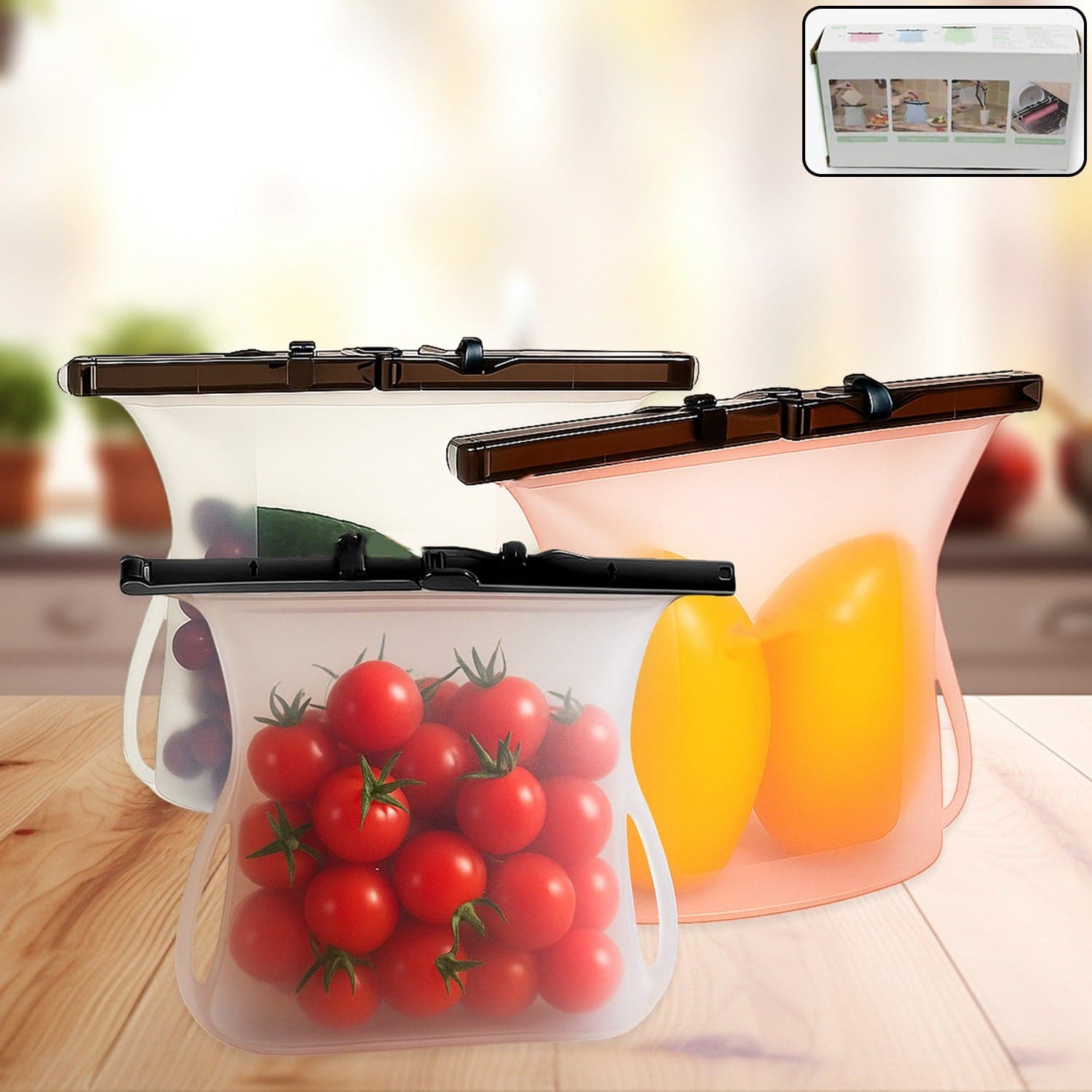 Eco-Friendly Food Storage: Reusable Silicone Bags (3-Pack) - Leakproof & Safe thumbnail 1