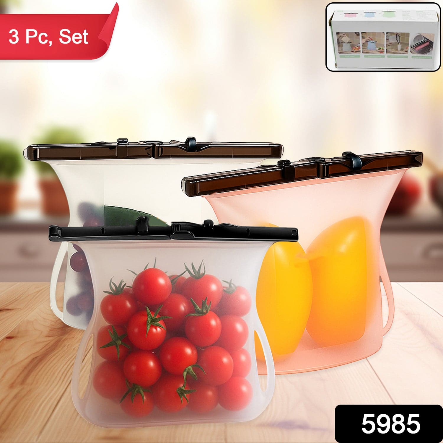 Eco-Friendly Food Storage: Reusable Silicone Bags (3-Pack) - Leakproof & Safe thumbnail 2