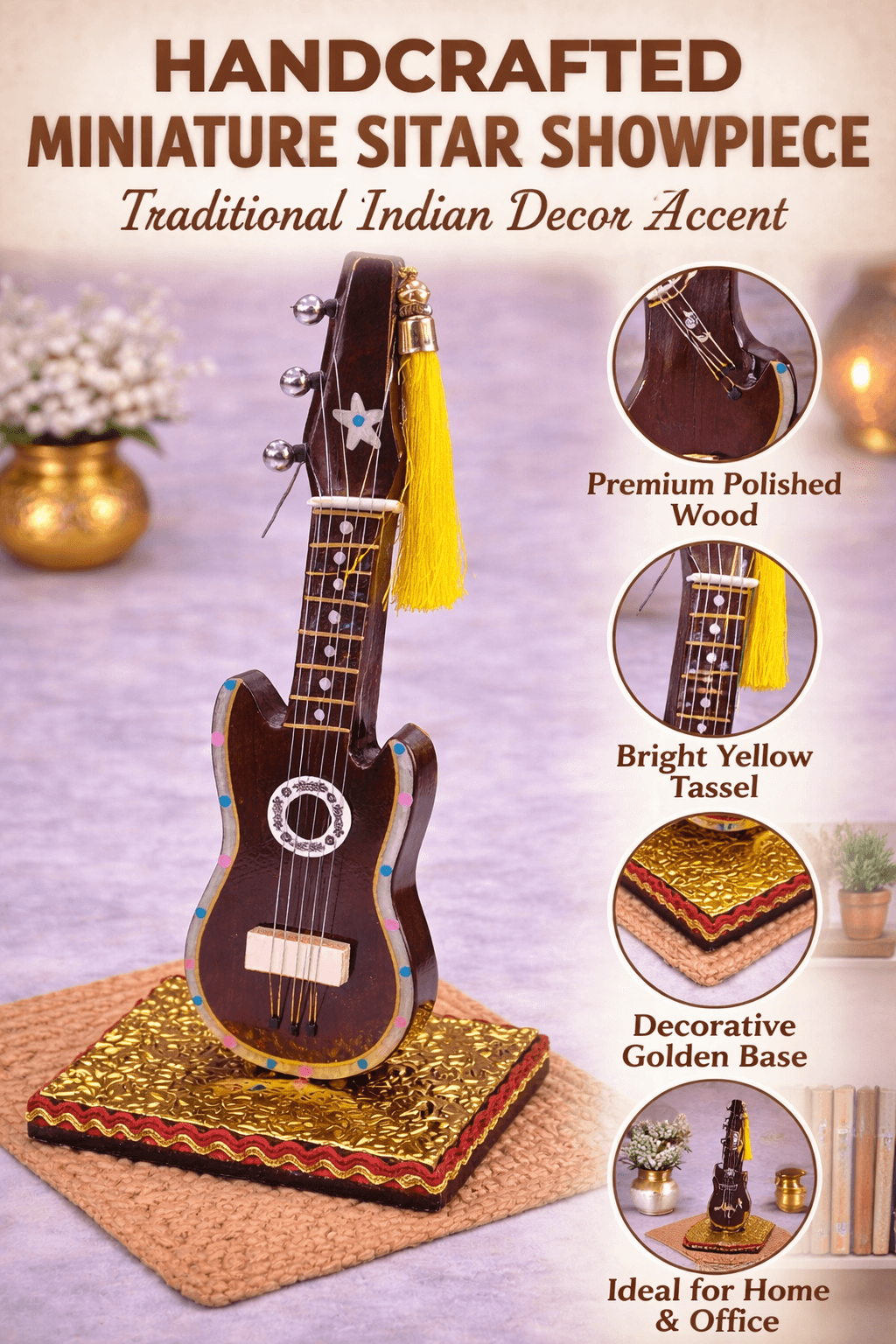 Handcrafted Miniature Guitar Showpiece & Decorative Musical Instrument For Home & Office Decor thumbnail 6